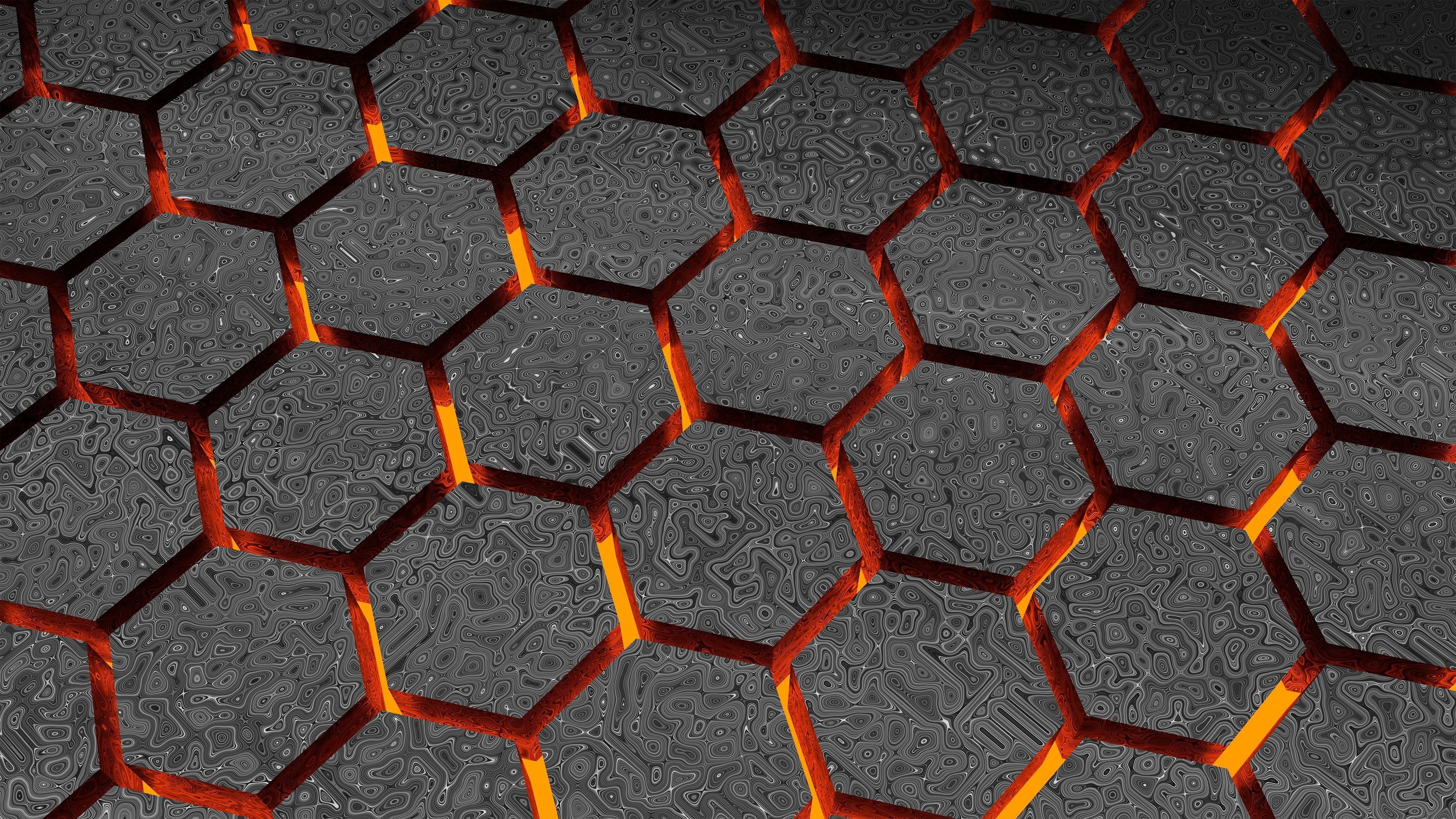 Honeycomb, Symmetrical design, Hexagonal pattern, Digital wallpaper, 3840x2160 4K Desktop