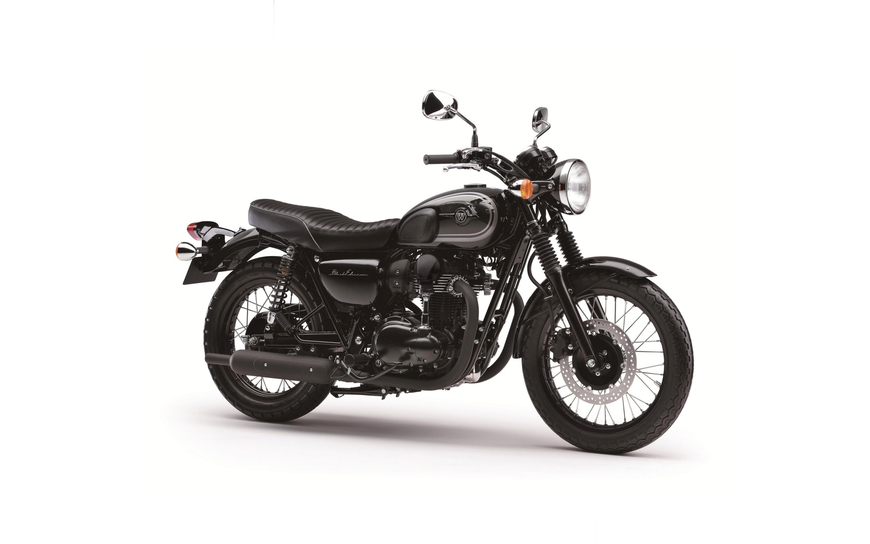 Kawasaki W800 Black Edition, White background perfection, New black W800, Japanese motorcycle excellence, 2880x1800 HD Desktop