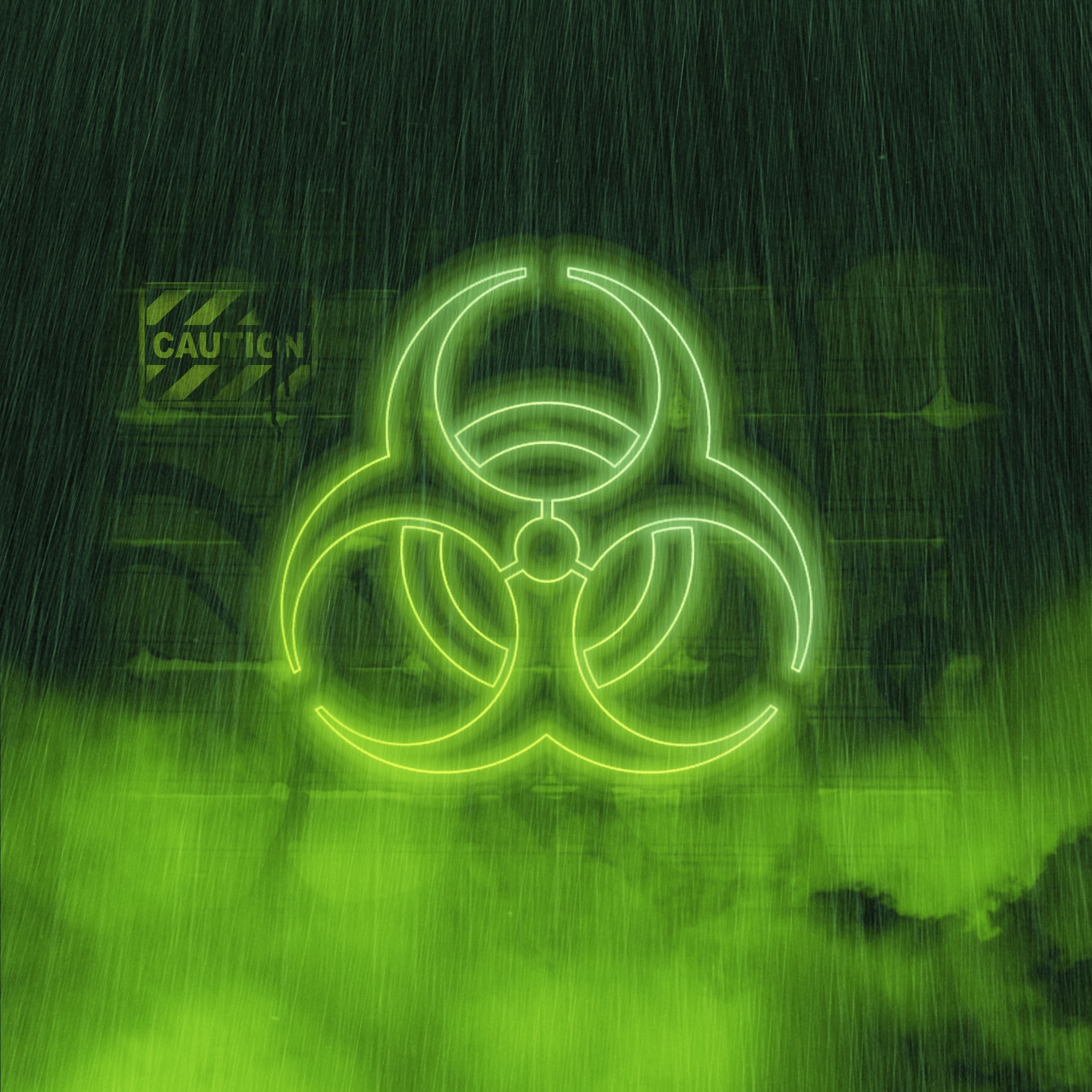 Green Biohazard: Caution, A microorganism, virus or toxin that can adversely affect human health. 2050x2050 HD Background.