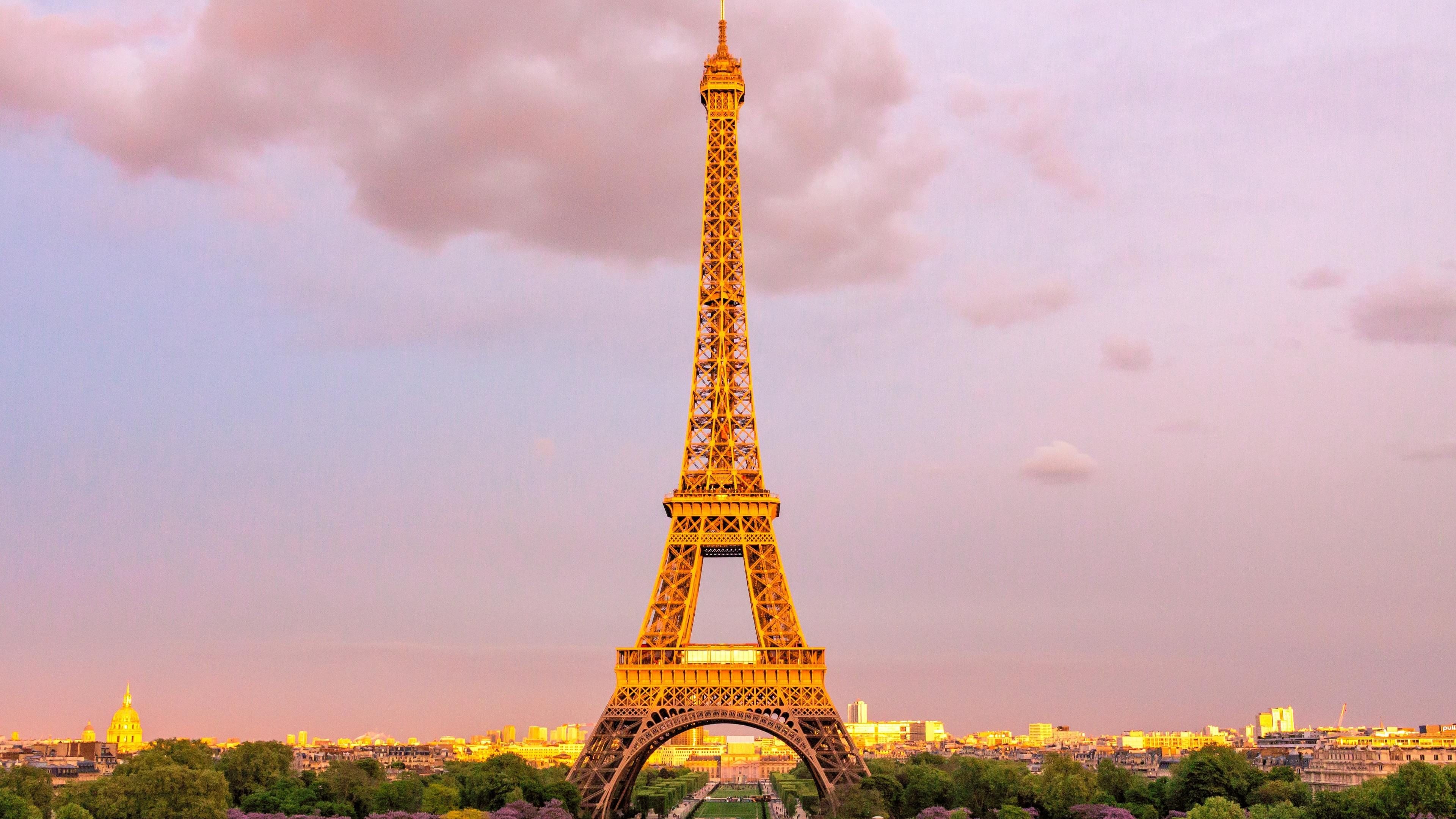Paris: Eiffel Tower, A wrought-iron lattice tower on the Champ de Mars. 3840x2160 4K Background.