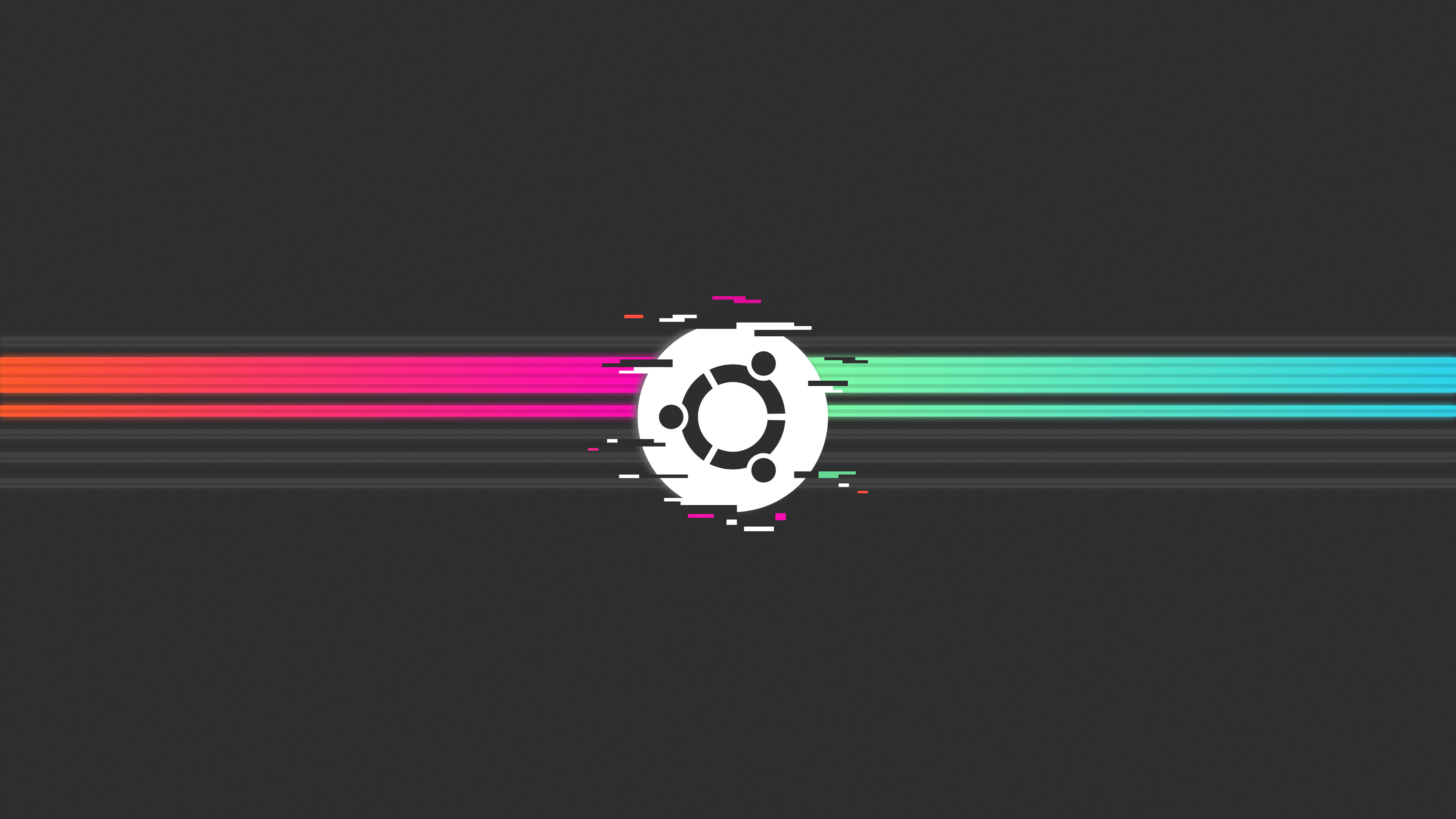 Glitch: Ubuntu, Minimalistic art, Multicolored parallel lines, Cyberspace. 3840x2160 4K Wallpaper.