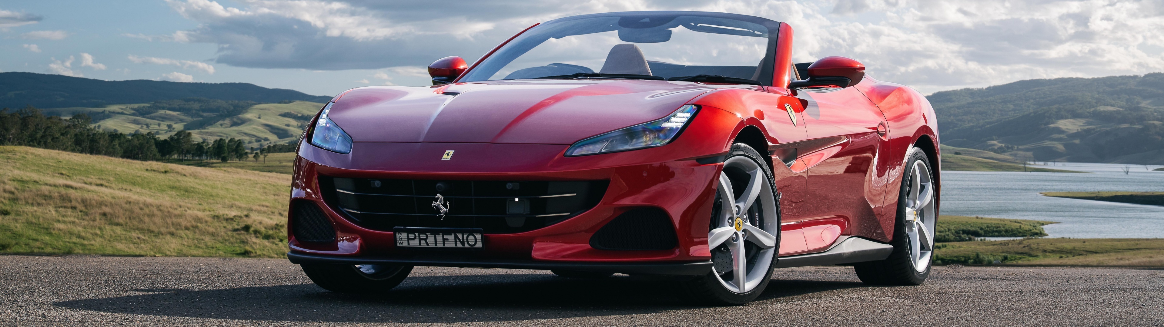 Ferrari Portofino M, 4K sports cars, Automotive artistry, Racing heritage, 3840x1080 Dual Screen Desktop