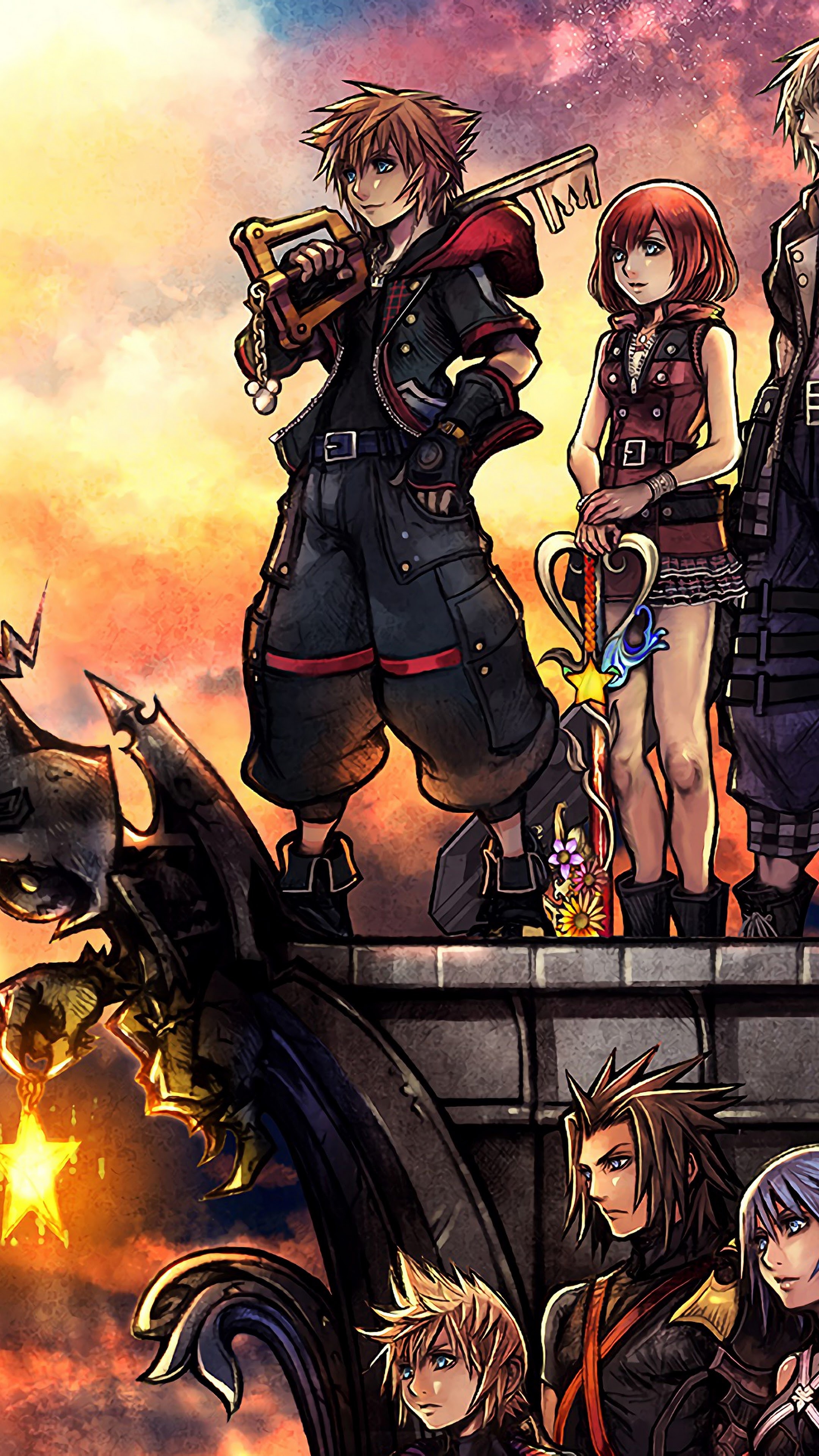 Kingdom Hearts 3 characters, 4K wallpaper, Keyblade wielders, Exciting adventure, 2160x3840 4K Phone