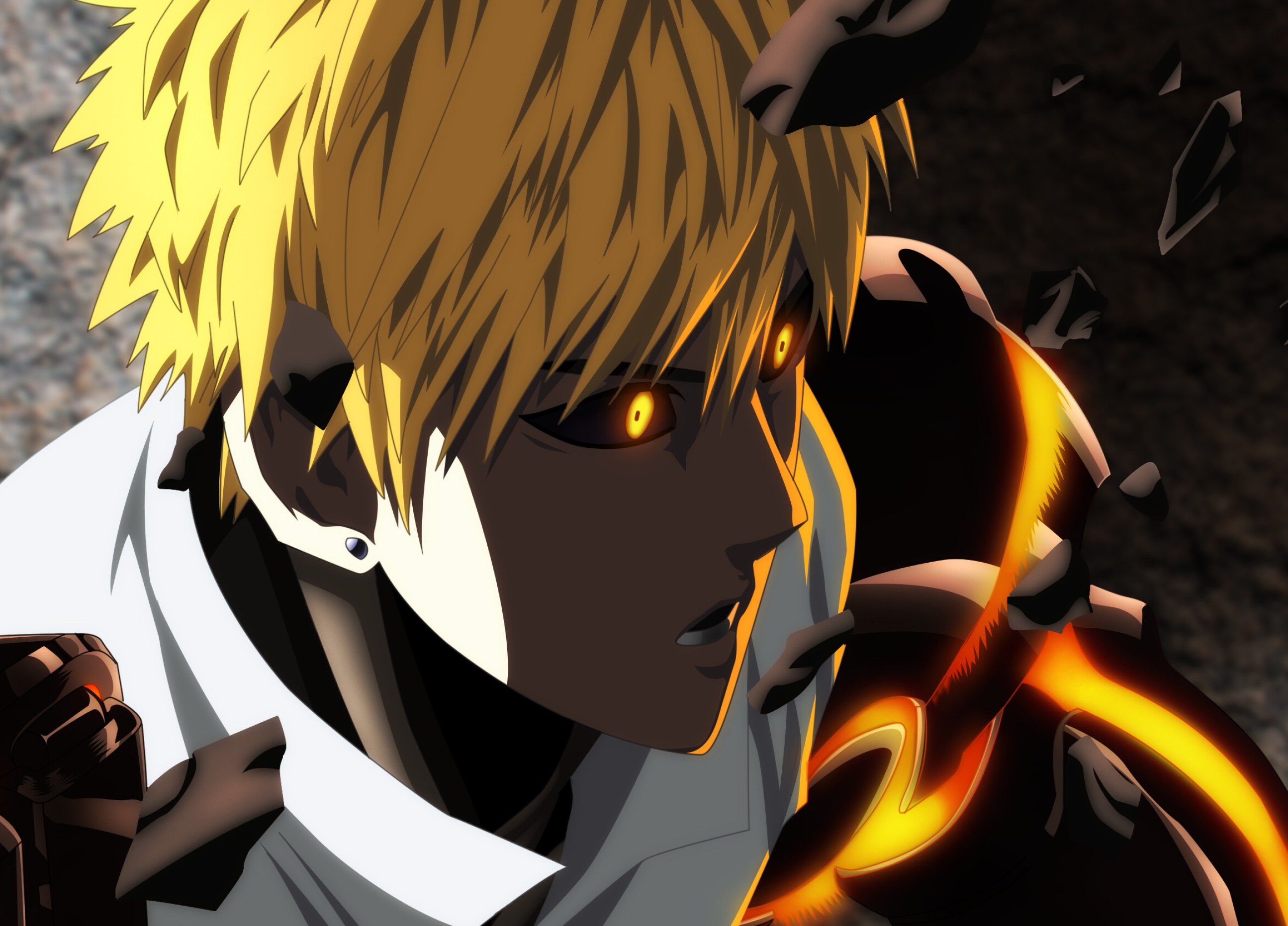 Genos: One-Punch Man, Demon Cyborg, Ranked 4th in the popularity poll, Anime. 2590x1870 HD Background.
