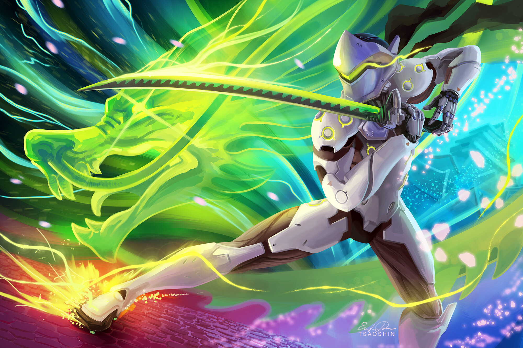 Overwatch: Genji, His ultimate ability is Dragonblade. 2000x1340 HD Background.