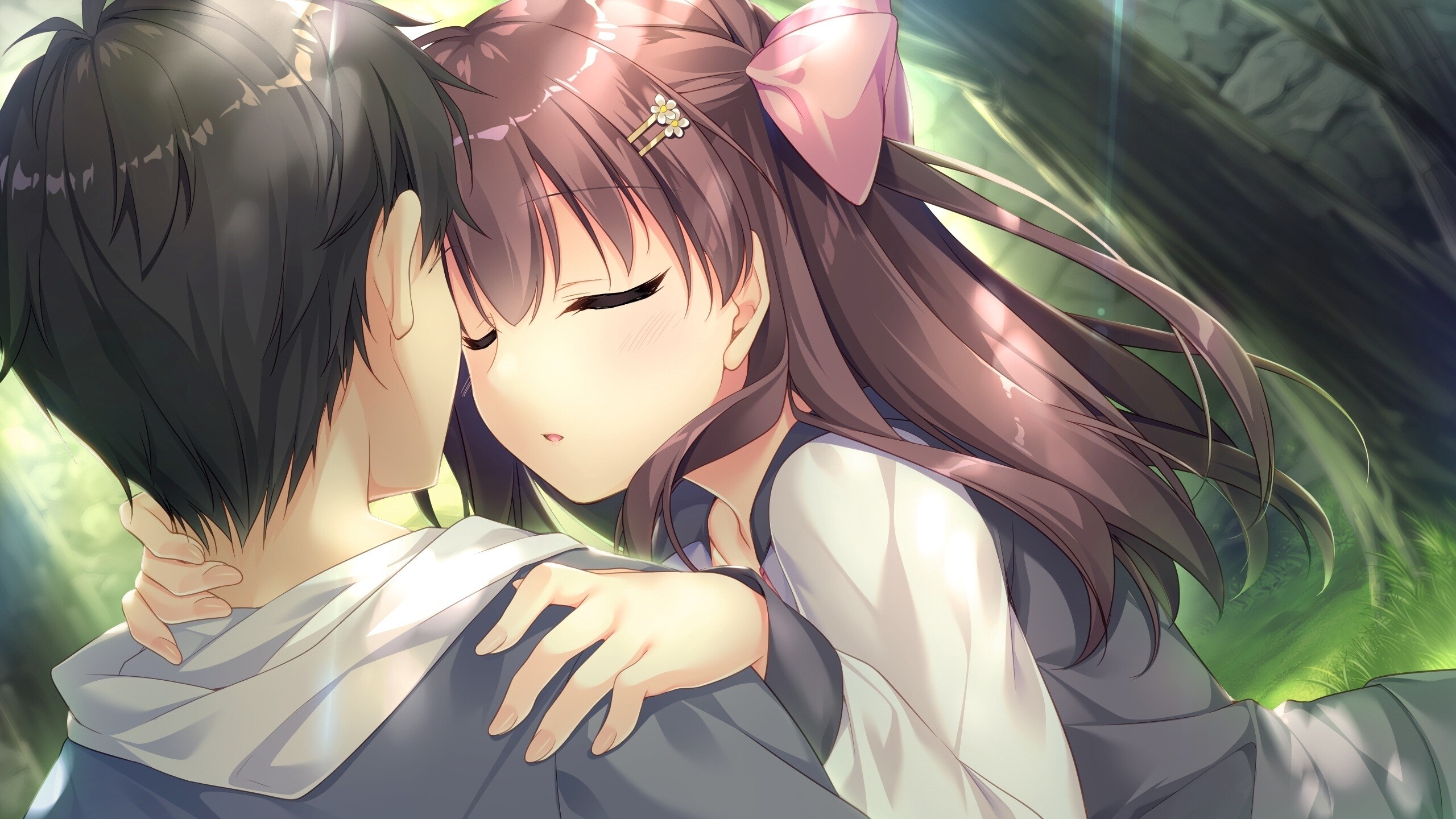 Kagaya Kana hug, Anime couple, Visual novel art, Captivating embrace, 2560x1440 HD Desktop