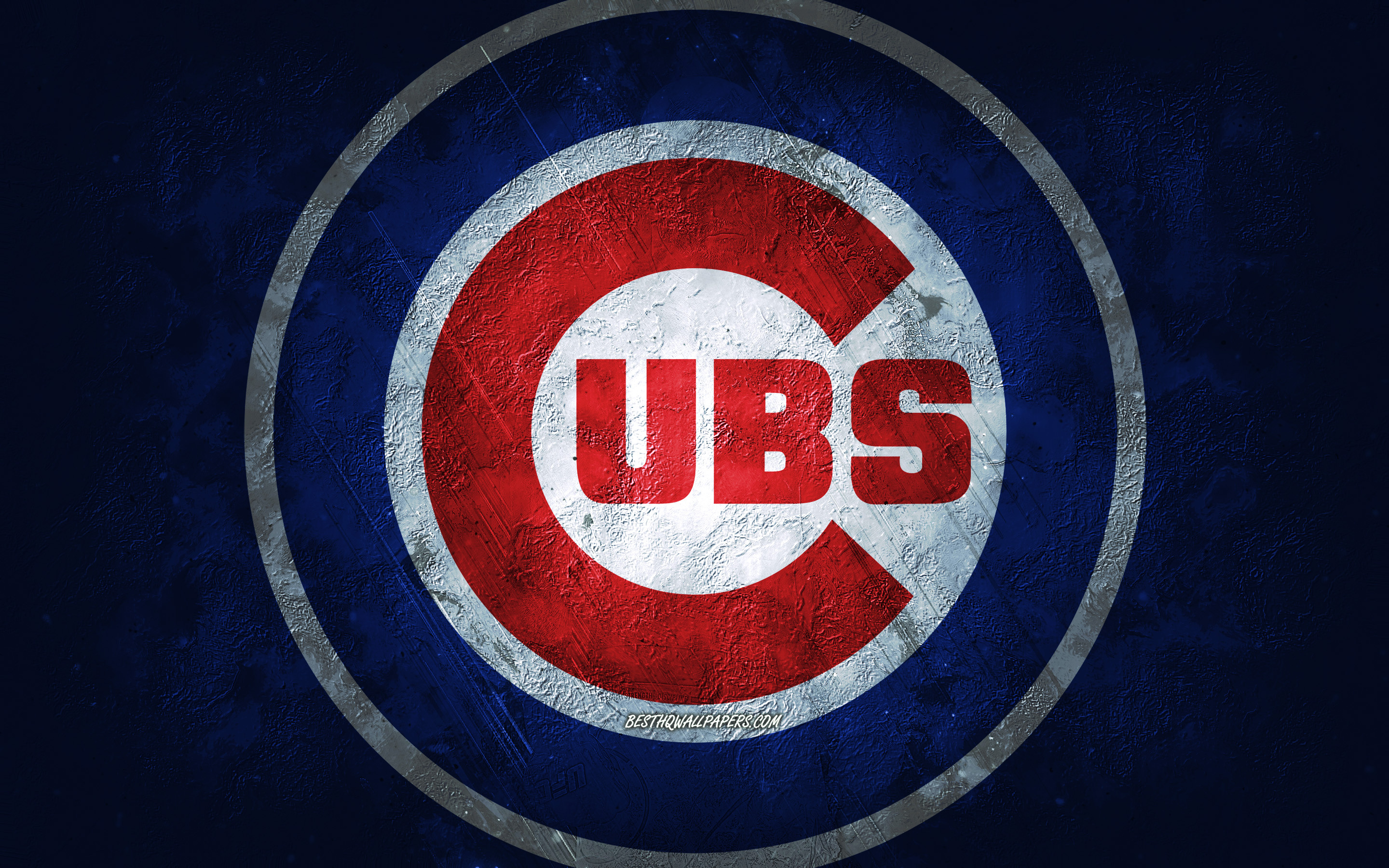 Chicago Cubs, American baseball team, Blue stone background, Grunge art, 2880x1800 HD Desktop