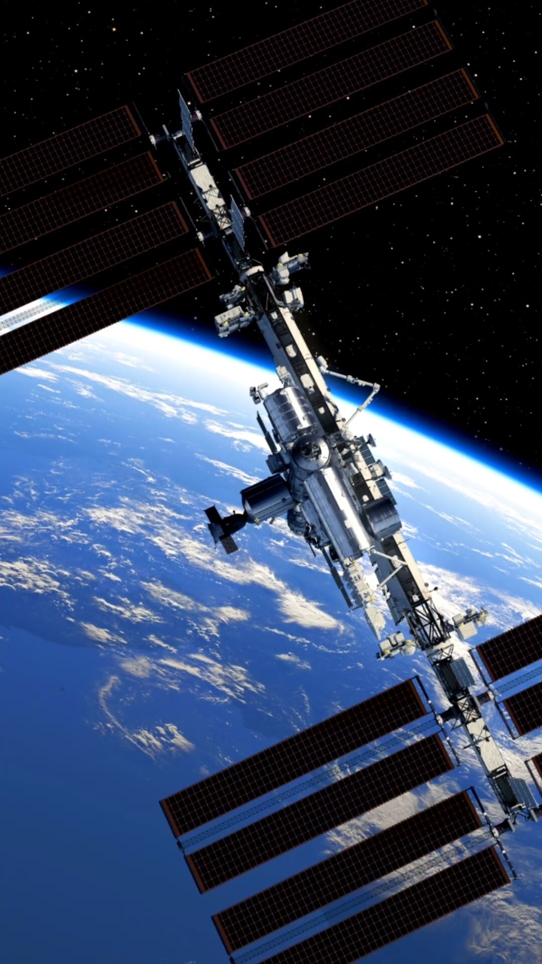 International Space Station: Spacecraft, Continuously crewed since 2000, ISS. 1080x1920 Full HD Background.
