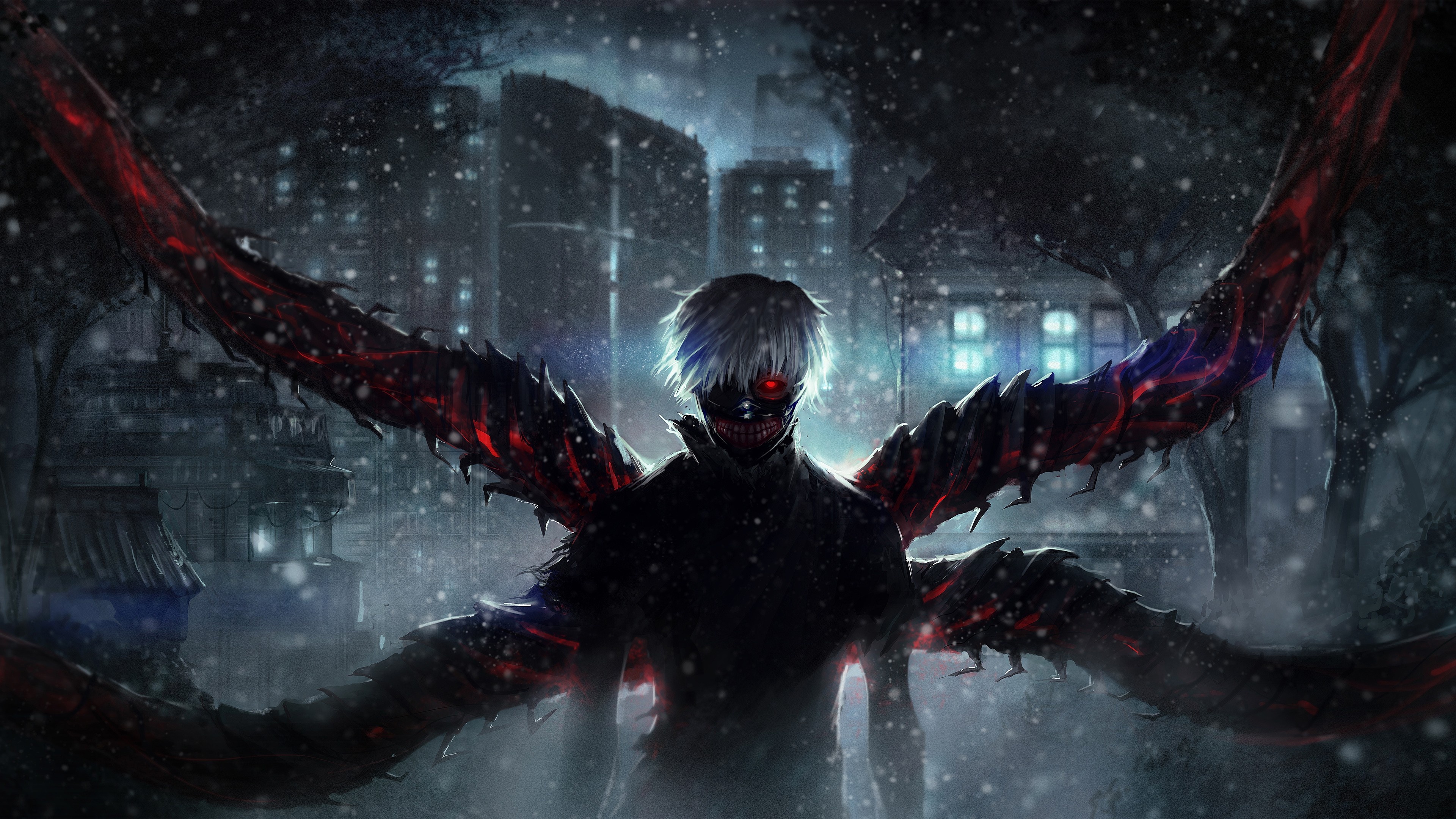 Tokyo Ghoul, Anime kaneki ken, Dunkelheit, Bildschirmfoto, 3840x2160 4K Desktop