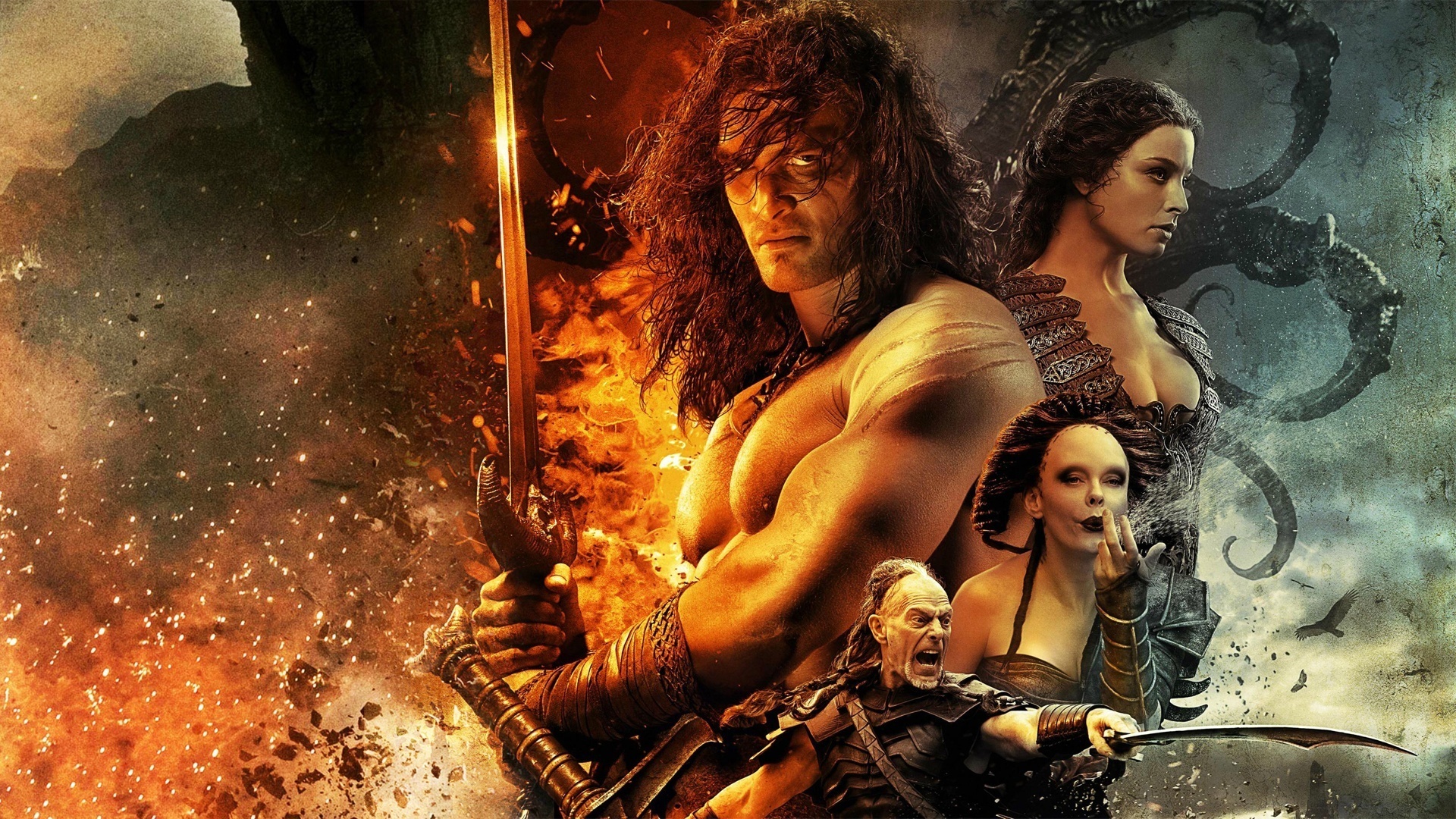 Jason Momoa, Sword-wielding warrior, Heroes of the film, Conan the Barbarian, 1920x1080 Full HD Desktop