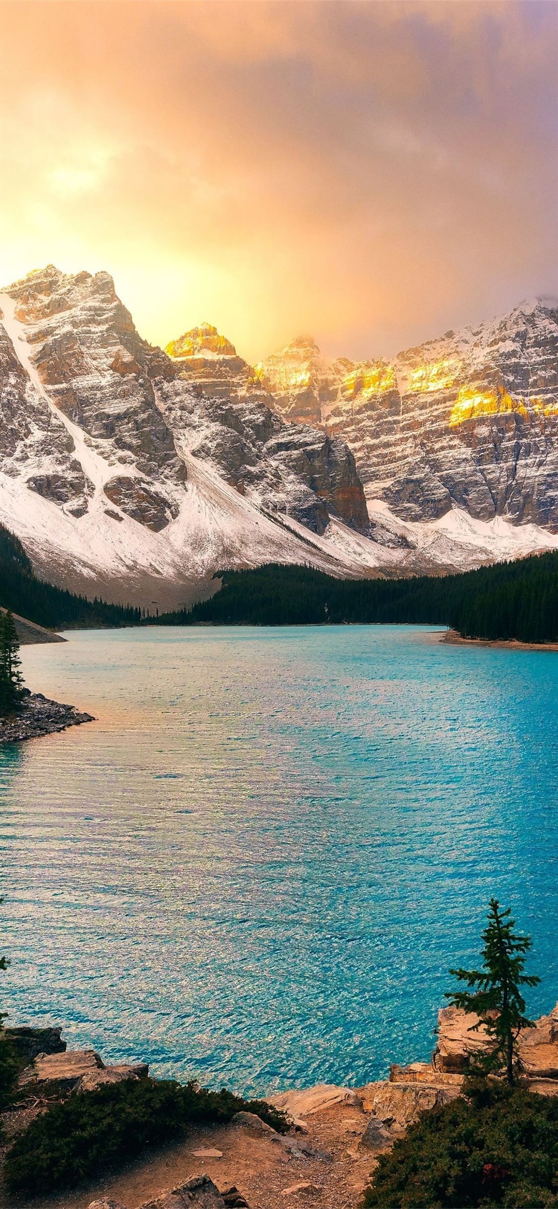 Moraine Lake, Banff National Park, Sunset beauty, Nature iPhone wallpaper, 1130x2440 HD Phone