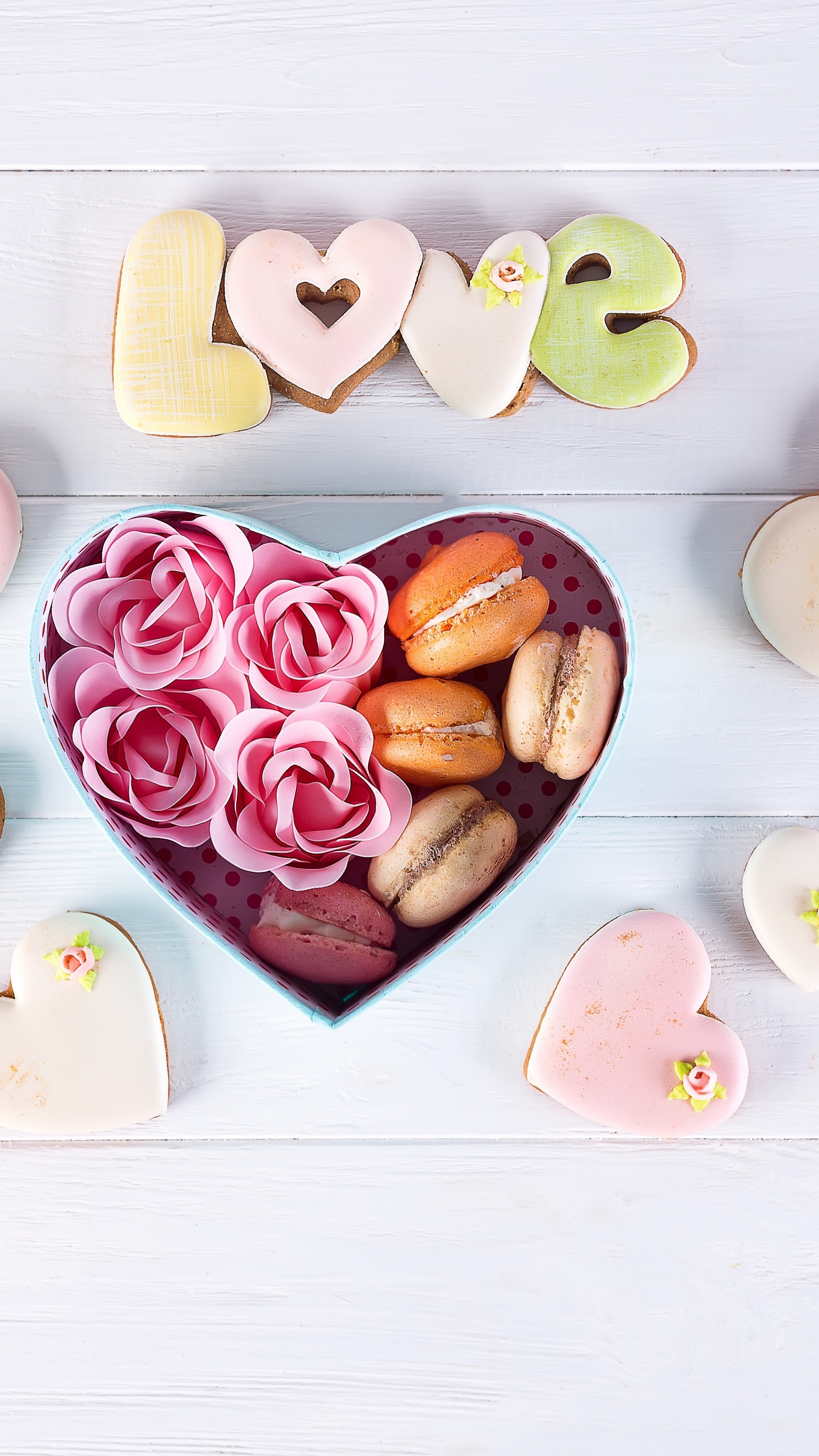 Heart Shape, Rose cookies, Love-themed wallpaper, Sweet delicacy, 2160x3840 4K Handy
