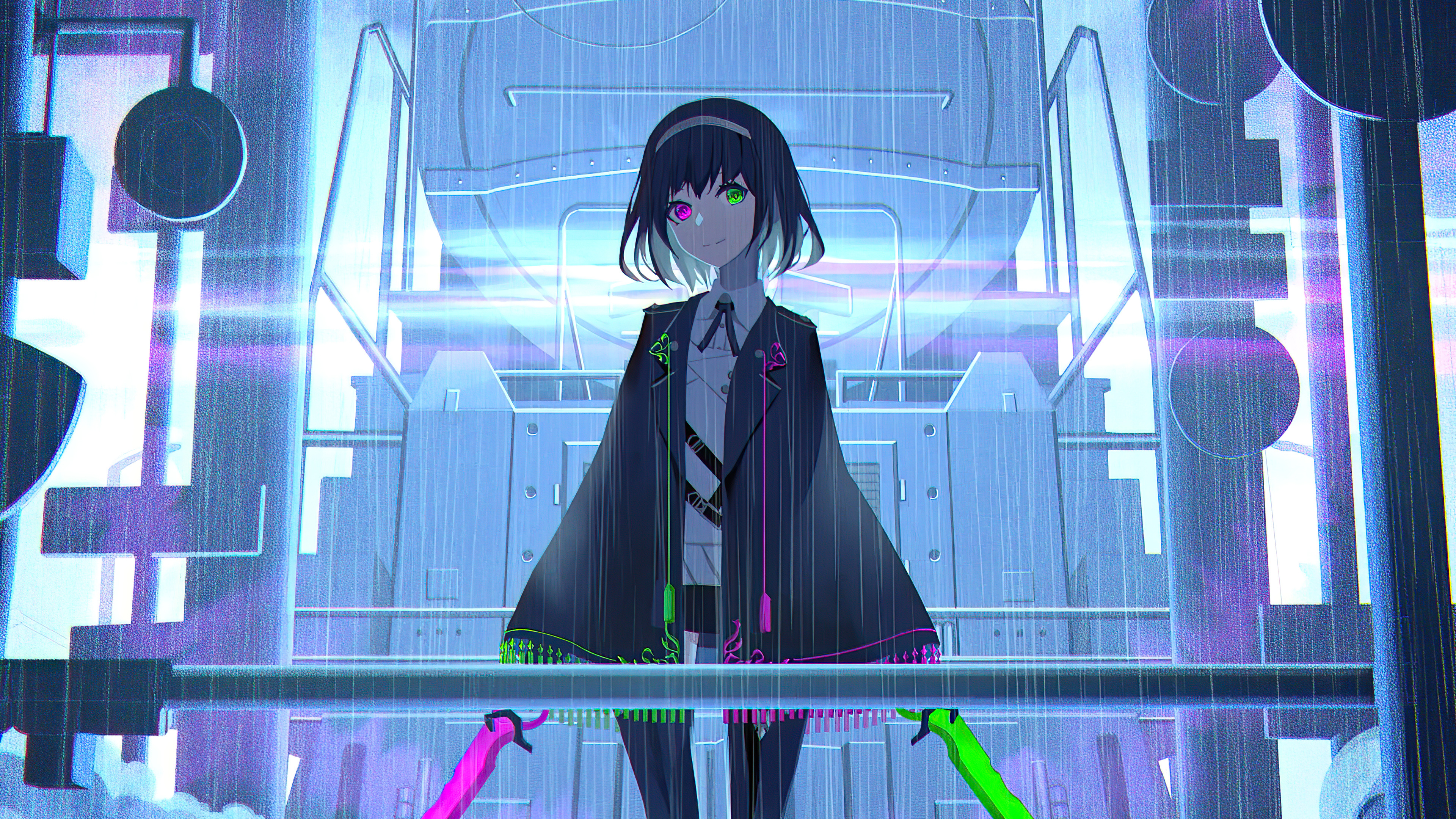 Anime Girl: Two Swords, Digital art, Neon. 3840x2160 4K Background.