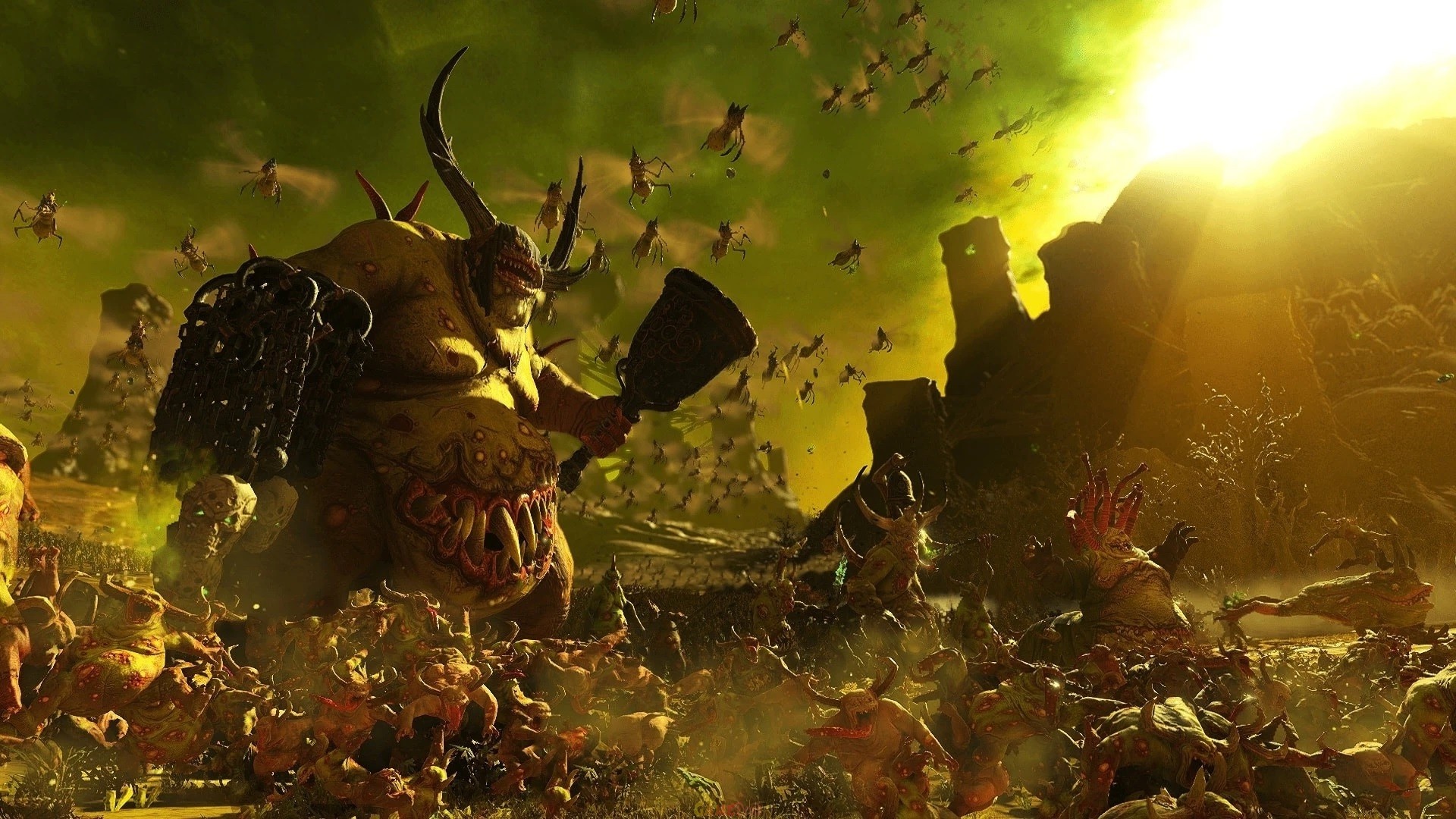 Total War: Warhammer III: Nurgle, The Chaos God of despair, disease, decay and accepting the inevitable end. 1920x1080 Full HD Background.
