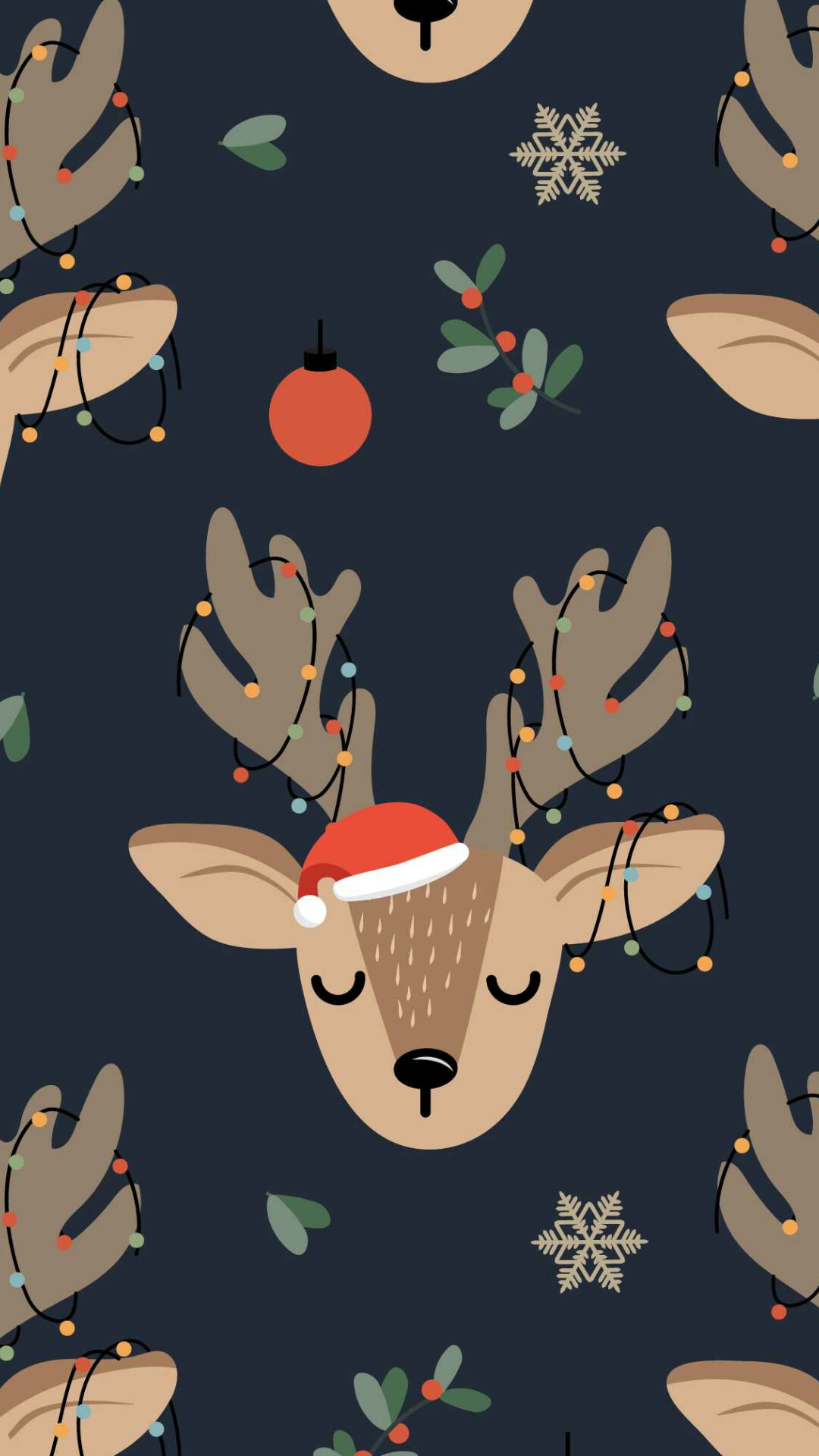 Reindeer: Form an imaginary team, traditionally held to pull the sleigh of Santa Claus. 1080x1920 Full HD Background.