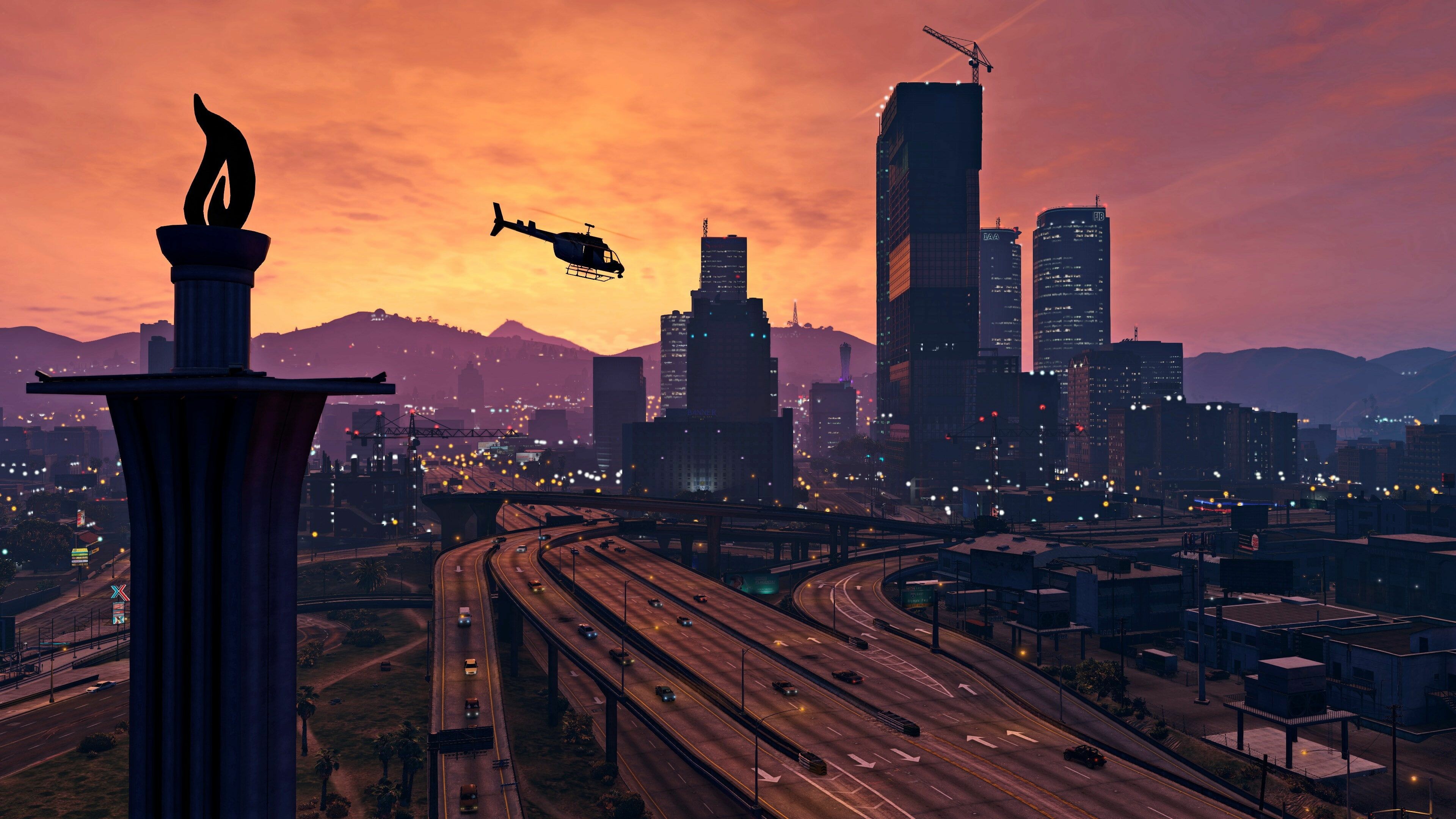 Grand Theft Auto 5: Set in the fictional city of Los Santos, based on Los Angeles. 3840x2160 4K Background.
