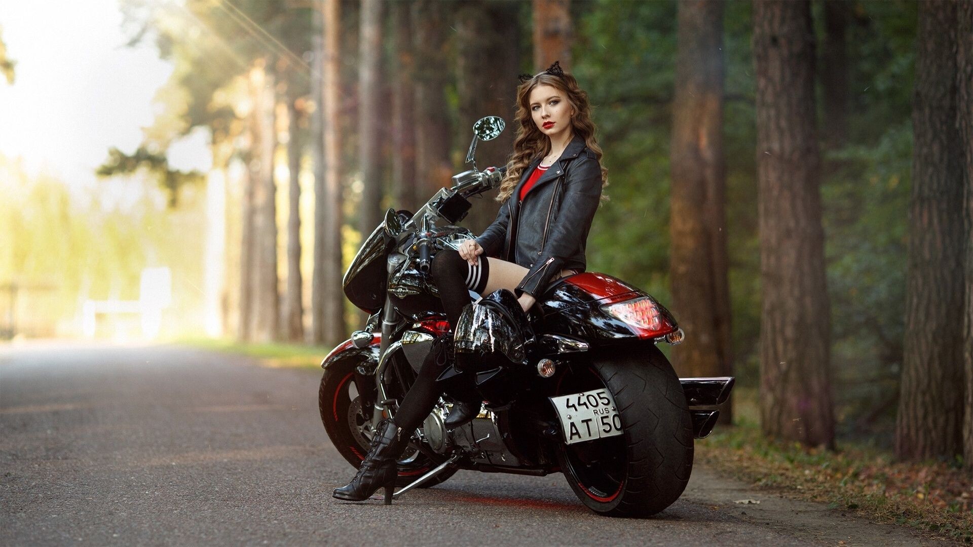 Girls and Motorcycles: Biker girl, Tail and stop light, Chassis, Suspension, A daily commuter bike. 1920x1080 Full HD Background.