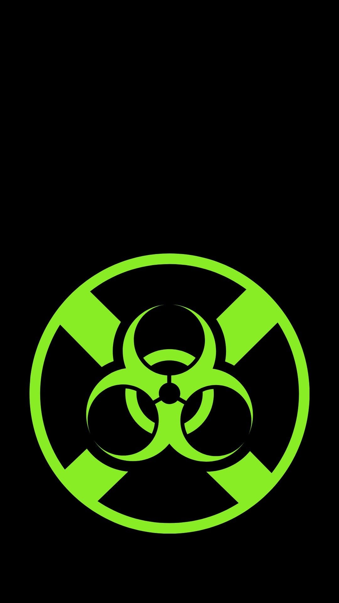 Green Biohazard: A recognizable symbol designed to warn about hazardous or dangerous materials, locations, or objects. 1080x1920 Full HD Background.