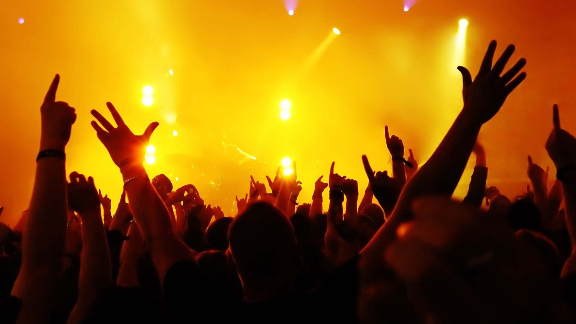 Concert: The highest attended events, Musical festival, Happy people waving hands. 1920x1080 Full HD Background.