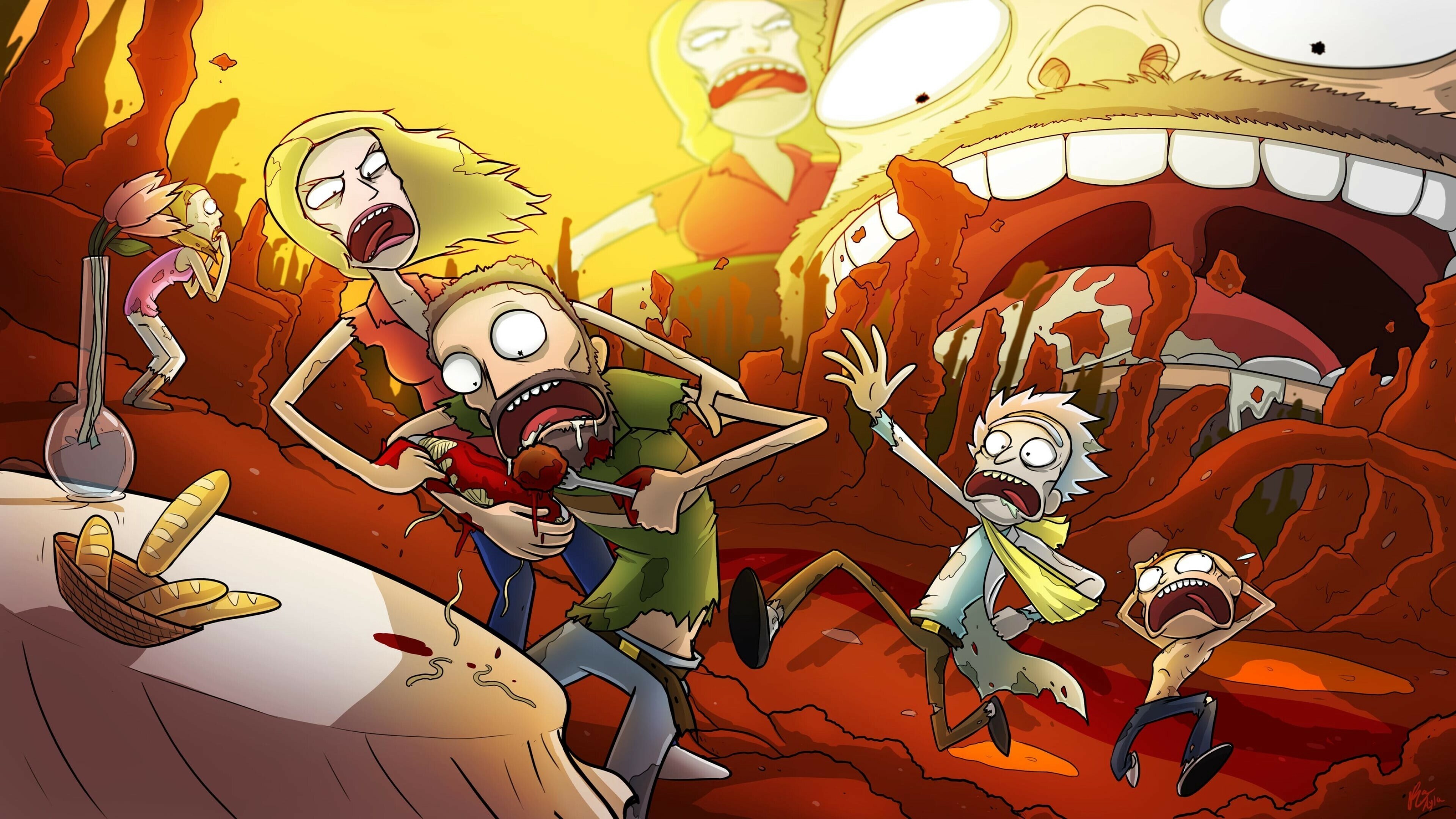 Rick and Morty: An American adult animated science-fiction sitcom. 3840x2160 4K Background.