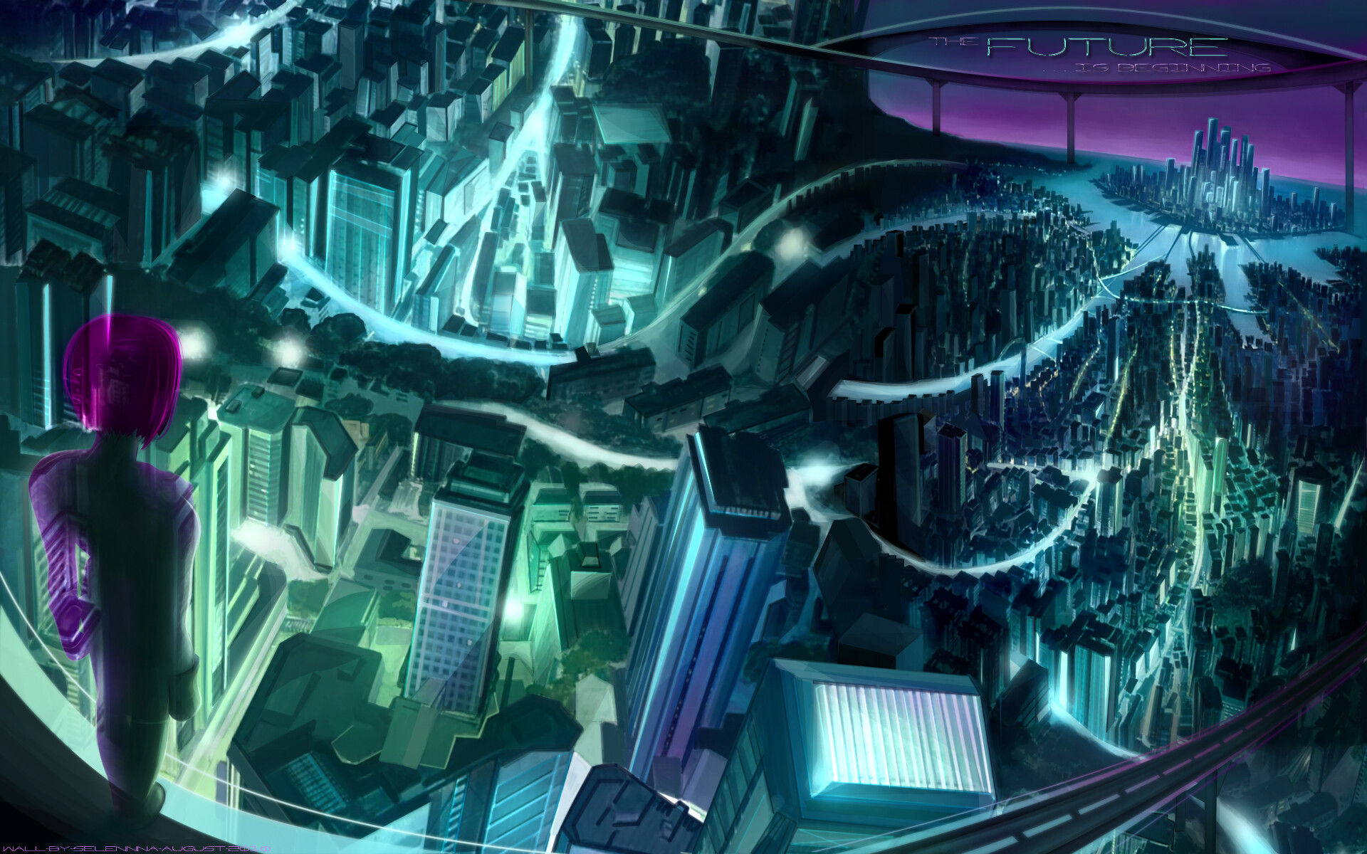 Ghost in the Shell (Anime): The holographic Motoko Kusanagi looks at the New Port City, Neo-noir cyberpunk thriller. 1920x1200 HD Background.