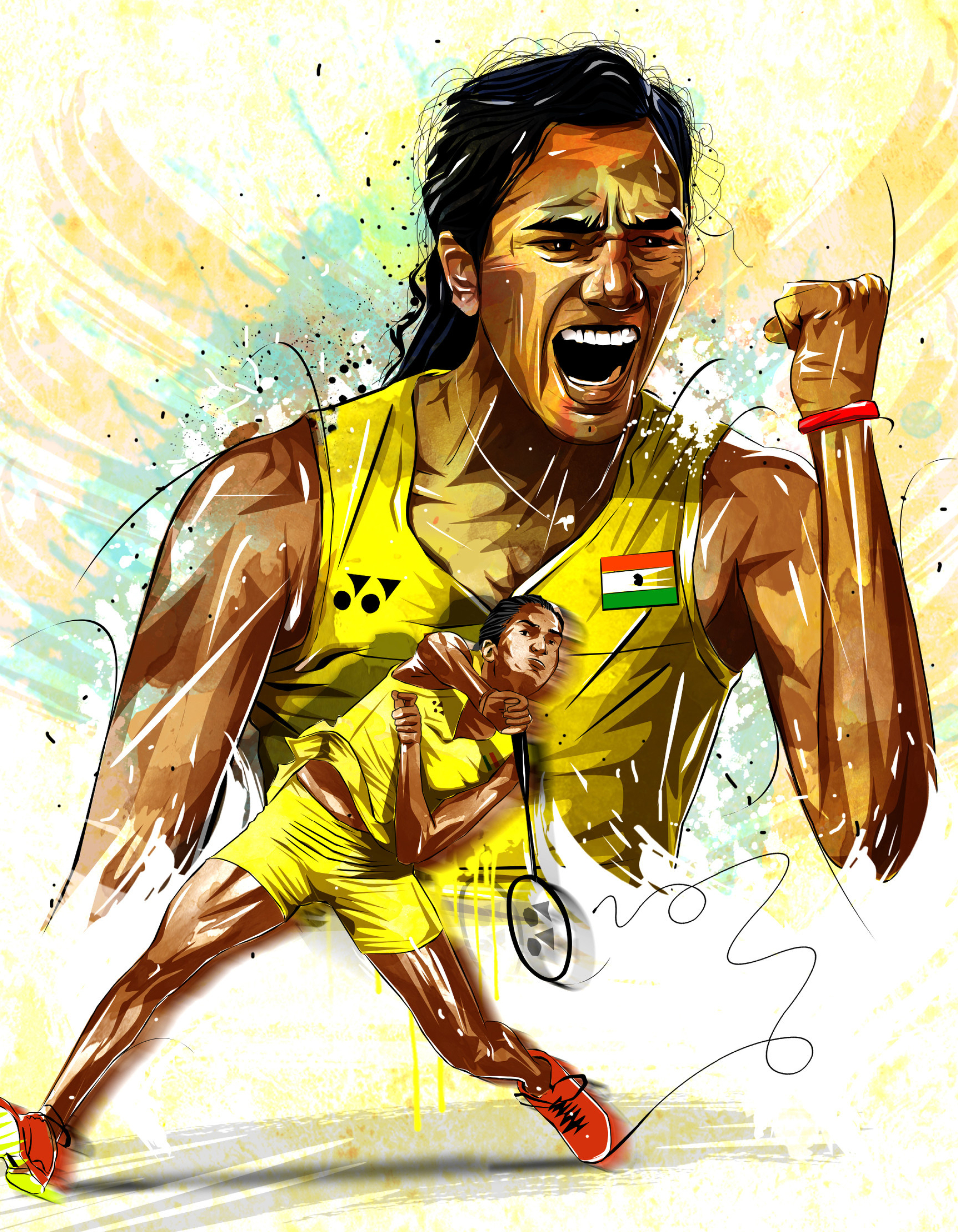 P. V. Sindhu, Artstation illustration, Sporting tribute, Creative artwork, 1920x2470 HD Phone