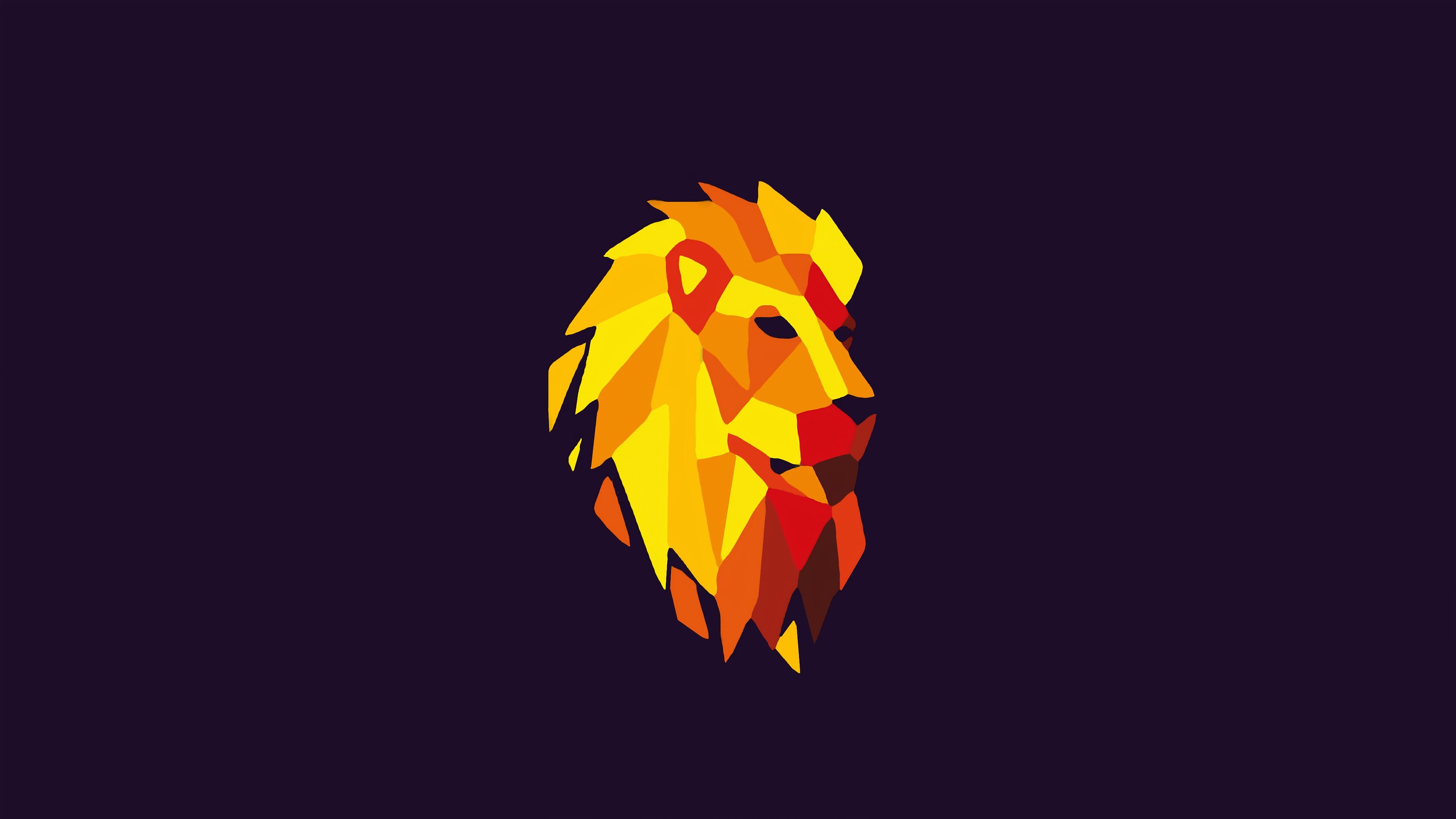 Geometric Animal: Polygonal lion, Art that uses straight and curved lines and color to form shapes. 3840x2160 4K Background.