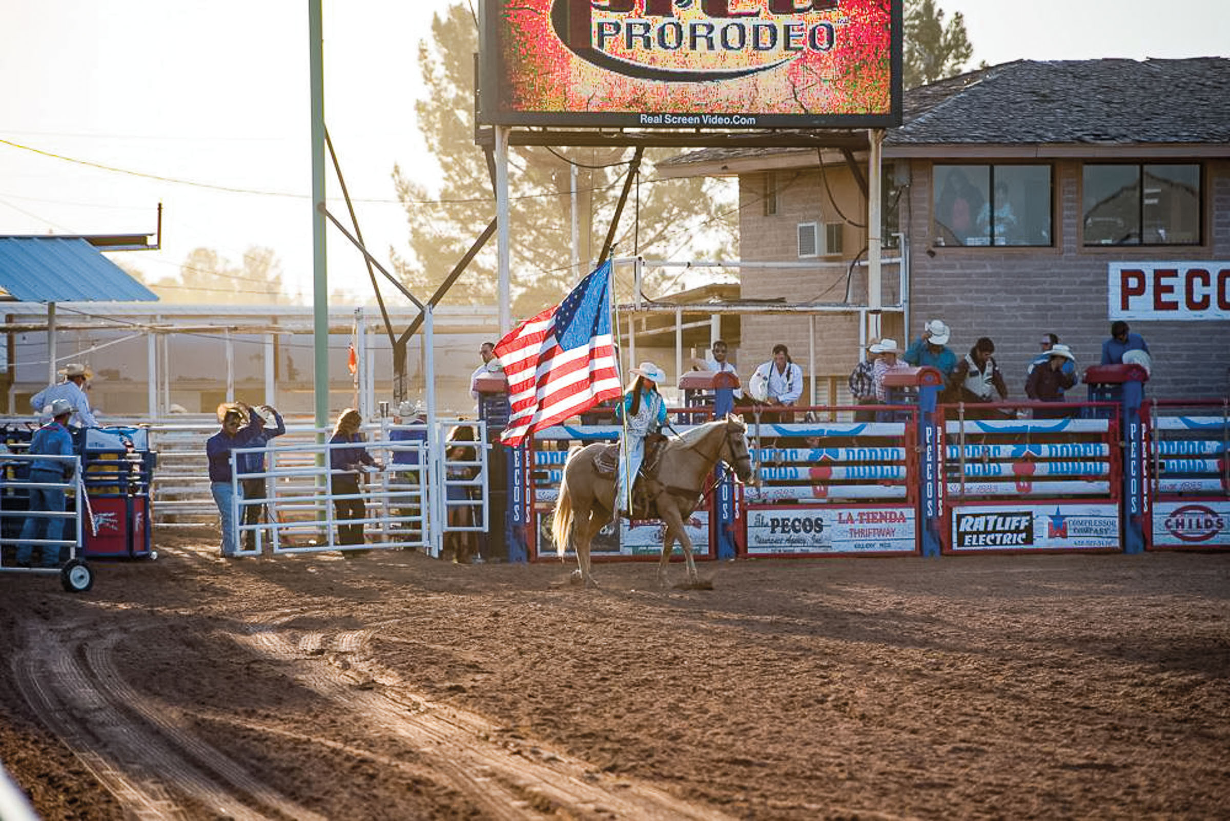 Rodeo: Saddle bronc event, West Texas, Pecos, Buck Jackson Arena, PRCA. 2400x1610 HD Background.