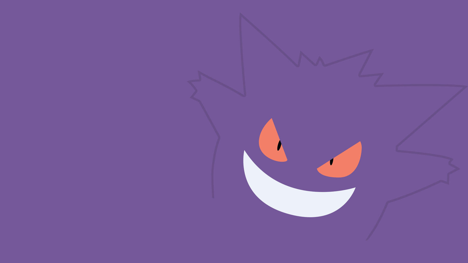 Gengar: Short spikes on the back, Two red eyes, A sinister smile, Evolving from Haunter when traded. 1920x1080 Full HD Wallpaper.