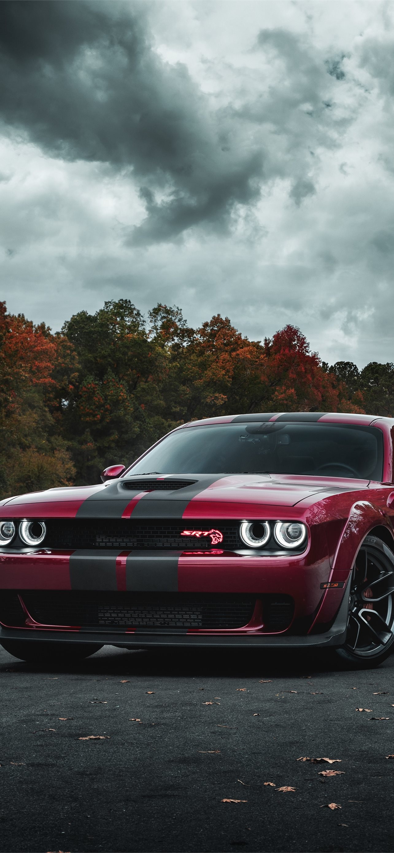Hellcat Logo, Widebody Challenger, Powerful stance, Muscle car, 1290x2780 HD Handy