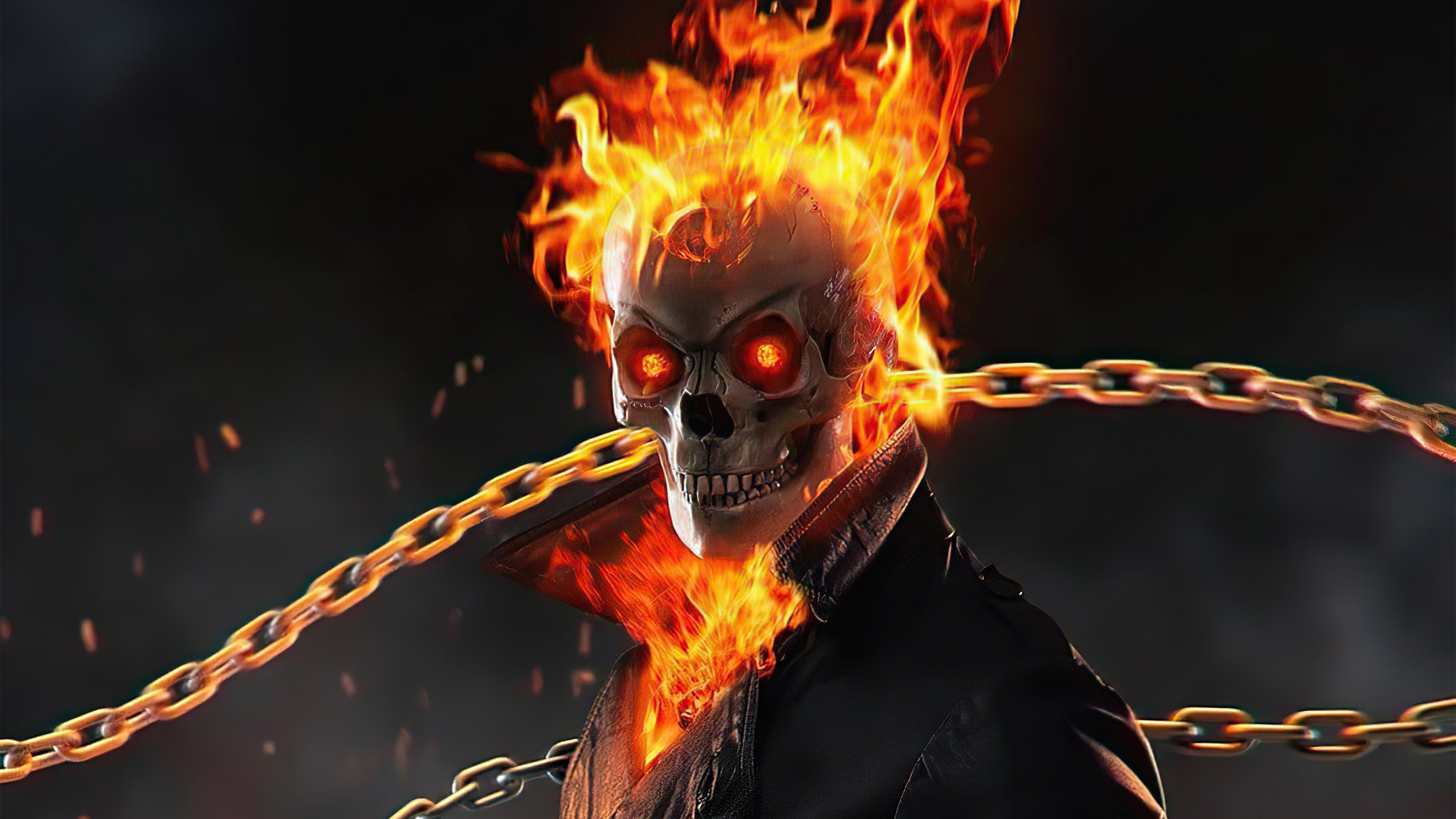 Ghost Rider, Supernatural vigilante, Fiery chains, Action-packed scenes, 3840x2160 4K Desktop