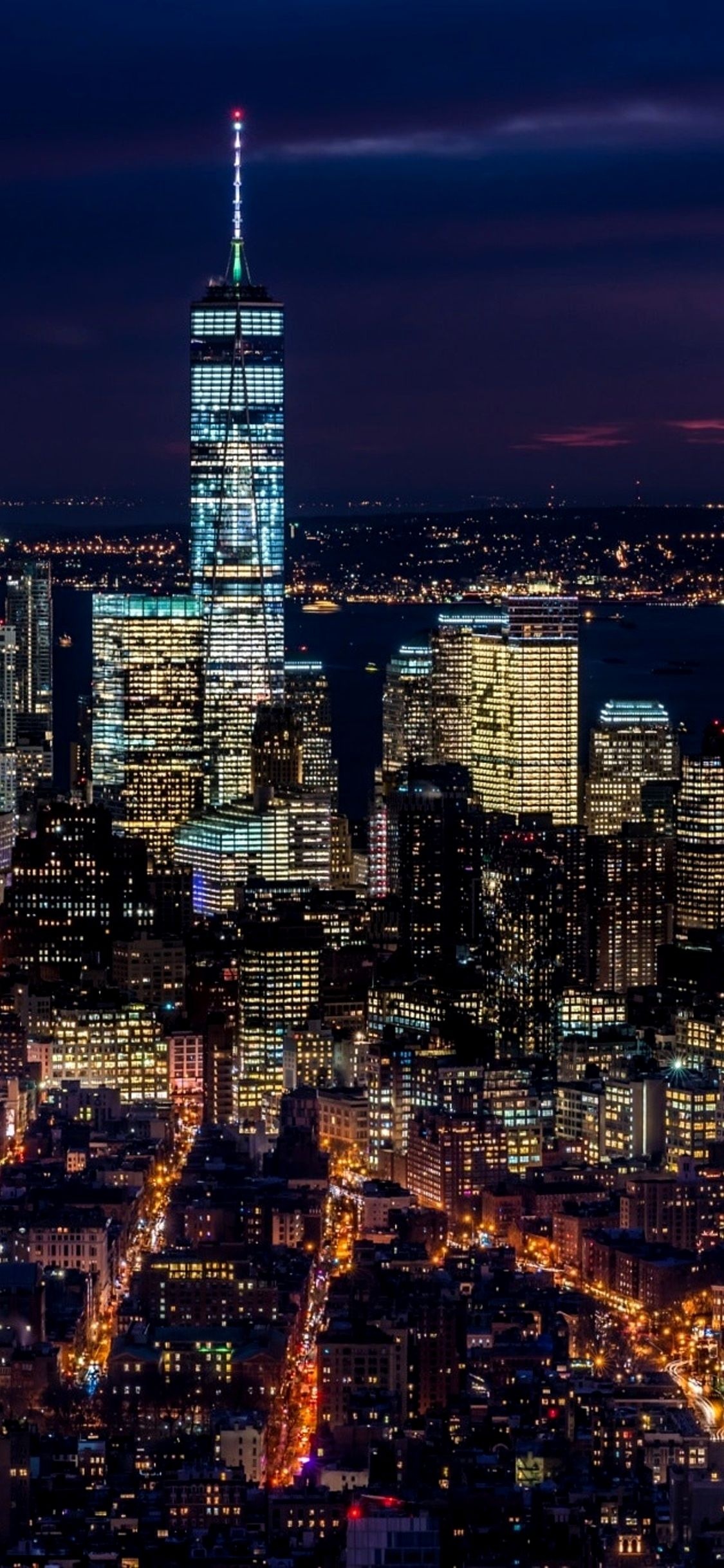 Manhattan Skyline at Night, NYC 4K wallpaper, Stunning night view, Estados Unidos vibes, 1130x2440 HD Phone