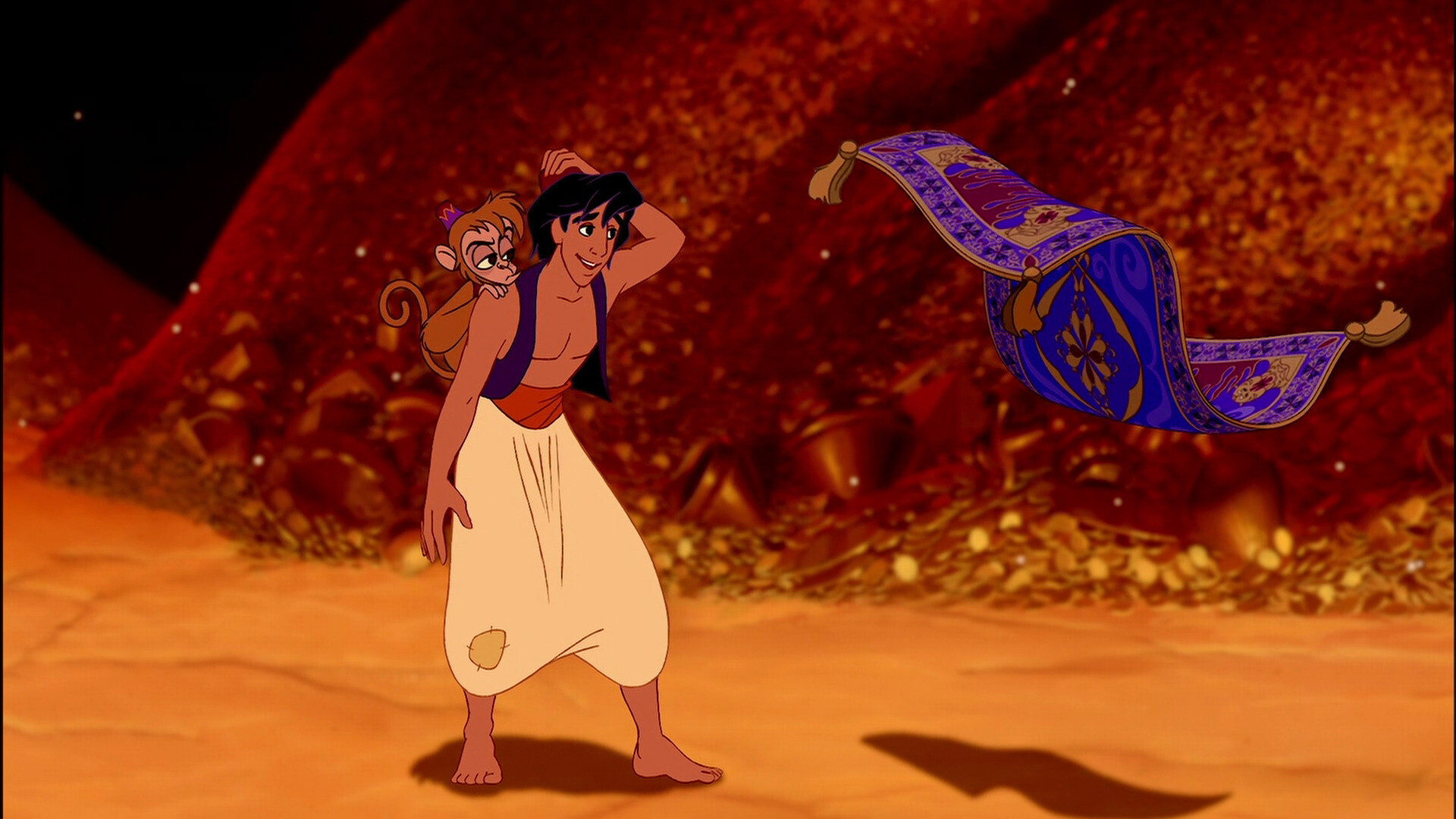 Aladdin (Cartoon): Released on November 25, 1992, the film is a loose adaptation of the Thousand and One Nights tale. 1920x1080 Full HD Background.