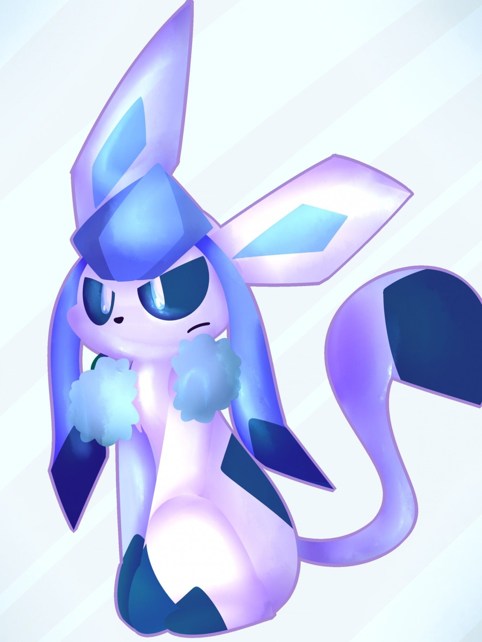 Glaceon: A short muzzle with a small triangular nose, Long pointed ears, A tail with a pointed dark blue diamond-shaped tip. 1670x2230 HD Wallpaper.