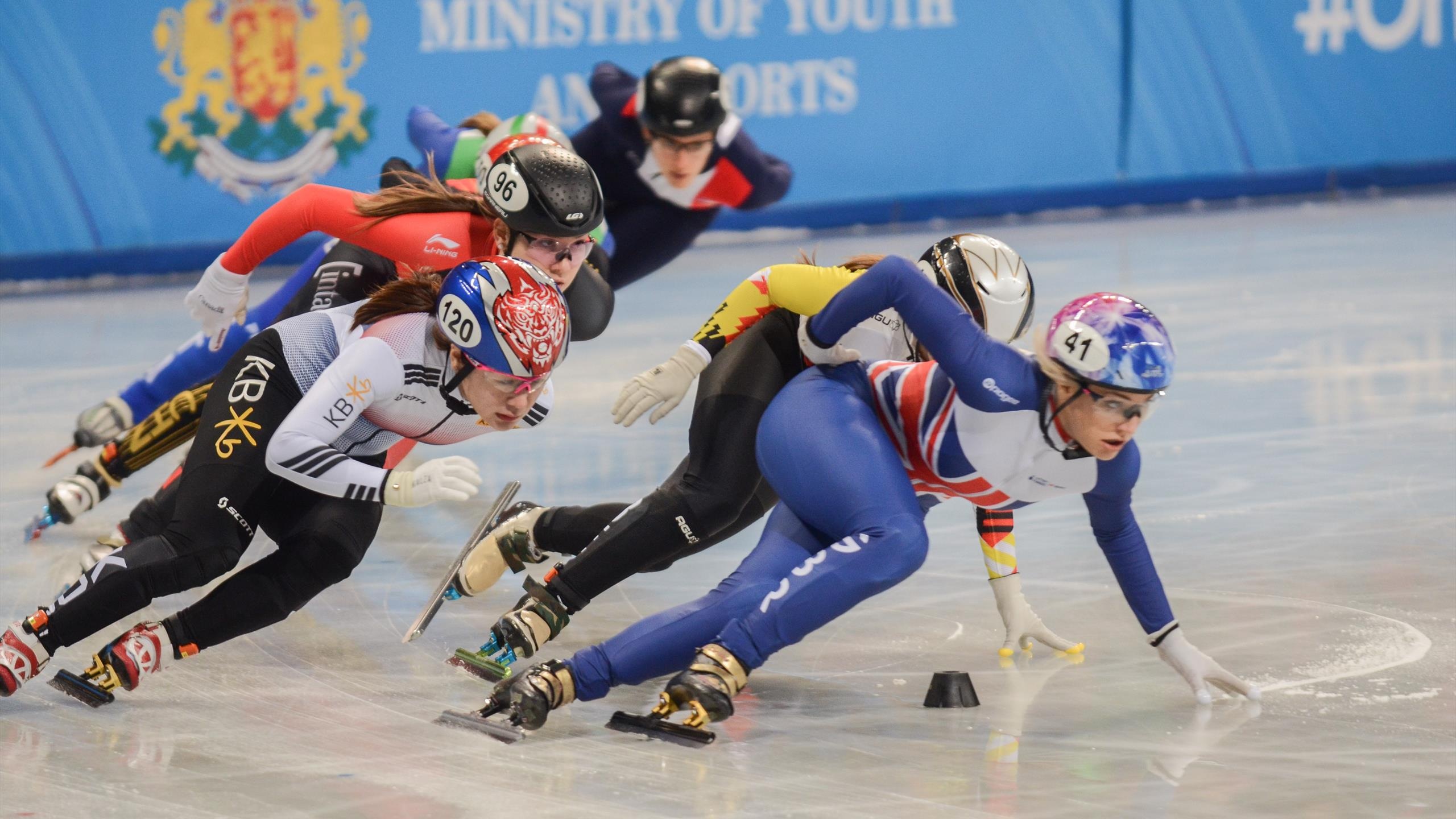 Speed Skating: Elise Christie, A British former short track speed skater, 1000 m event. 2560x1440 HD Background.