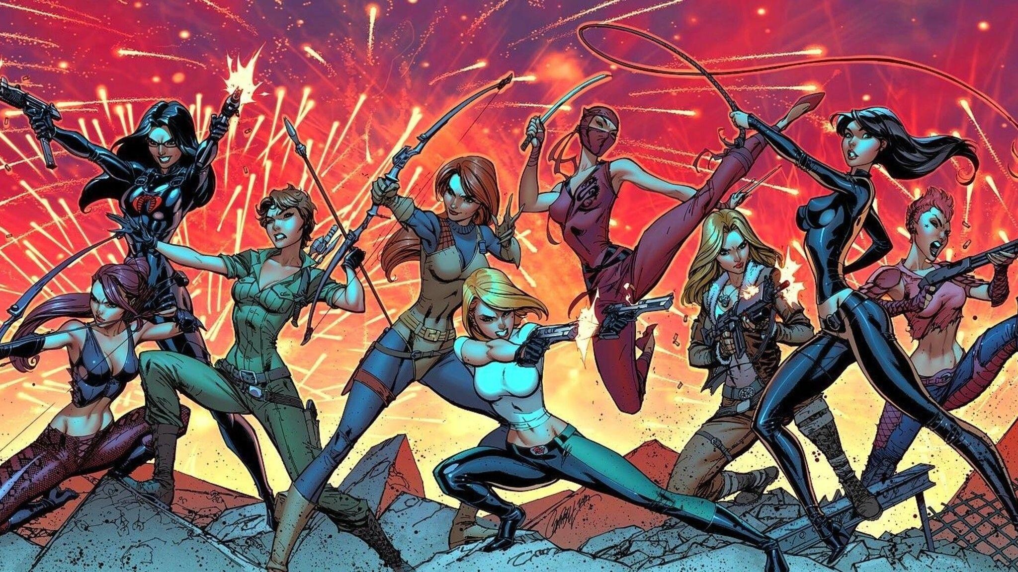 G.I. Joe (Cartoon): Comic Book Franchise Crossover, Fictional Female Characters, Scarlett, Lady Jaye, Jinx, Baroness. 2050x1160 HD Wallpaper.