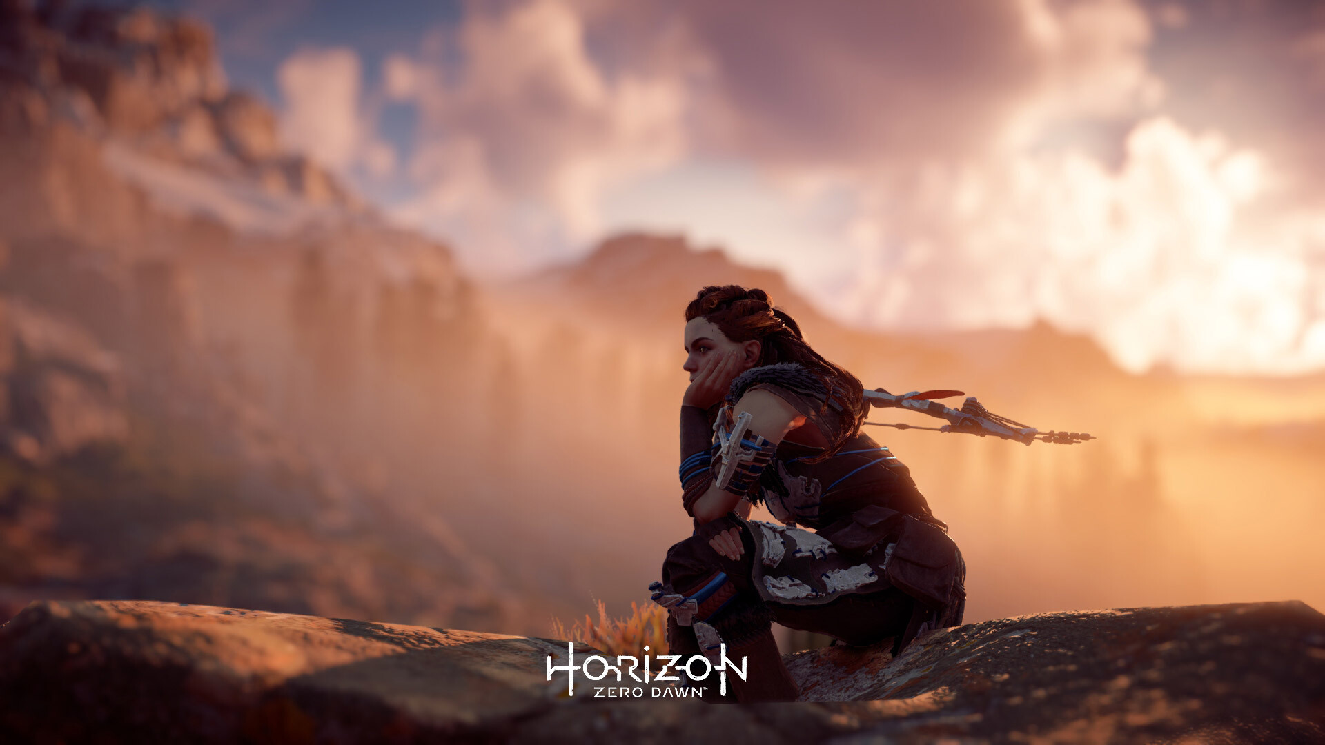 Horizon Zero Dawn: An action/role-playing game in which players assume the role of a hunter surviving through a post-apocalyptic world. 1920x1080 Full HD Background.