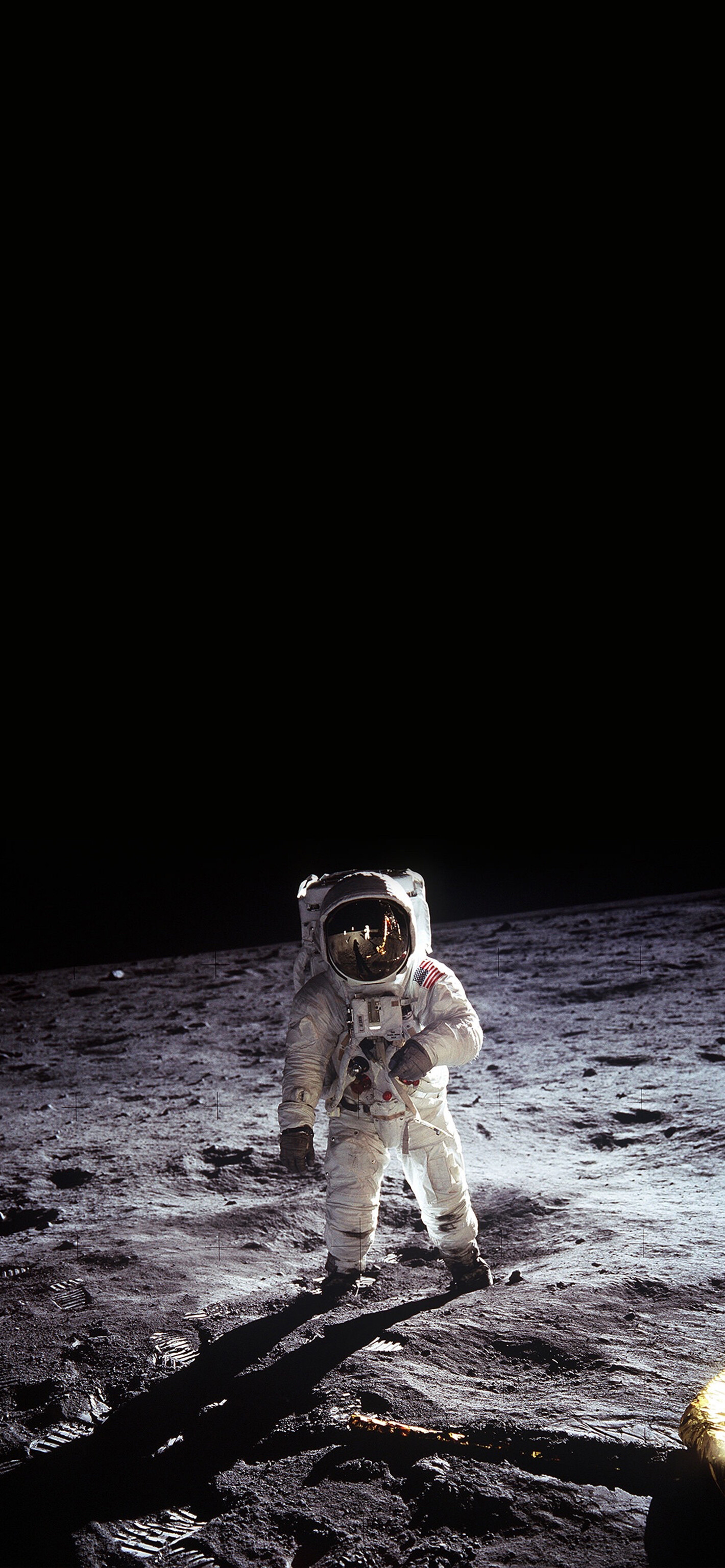 Man on the Moon: Buzz Aldrin on the Lunar surface as photographed by Neil Armstrong. 1420x3080 HD Background.