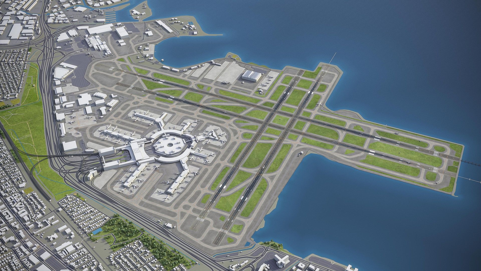 San Francisco Airport, 3D model, 3D City Models, SFO, 1920x1080 Full HD Desktop