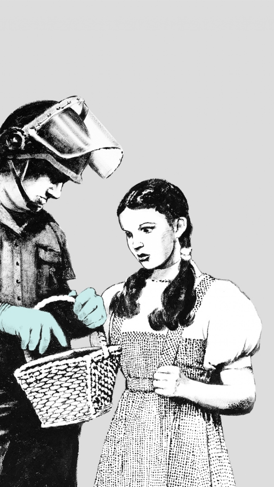 Banksy: Stop and Search, Monochrome, A storyline with Dorothy. 1080x1920 Full HD Wallpaper.