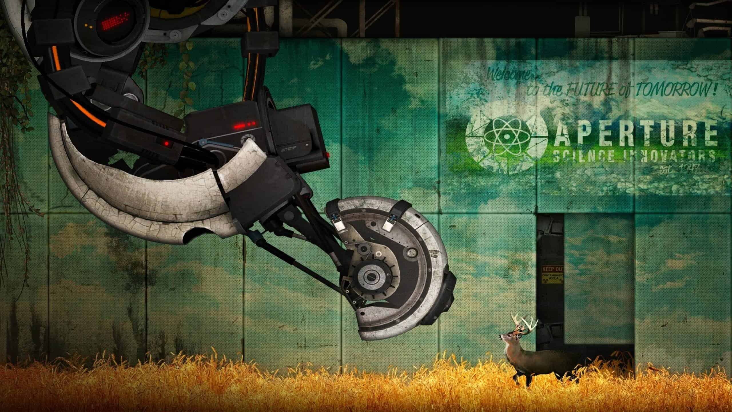 Portal 2 (Game): In the single-player campaign, players control Chell, who navigates the dilapidated Aperture Science Enrichment Center during its reconstruction by the supercomputer GLaDOS. 2560x1440 HD Background.