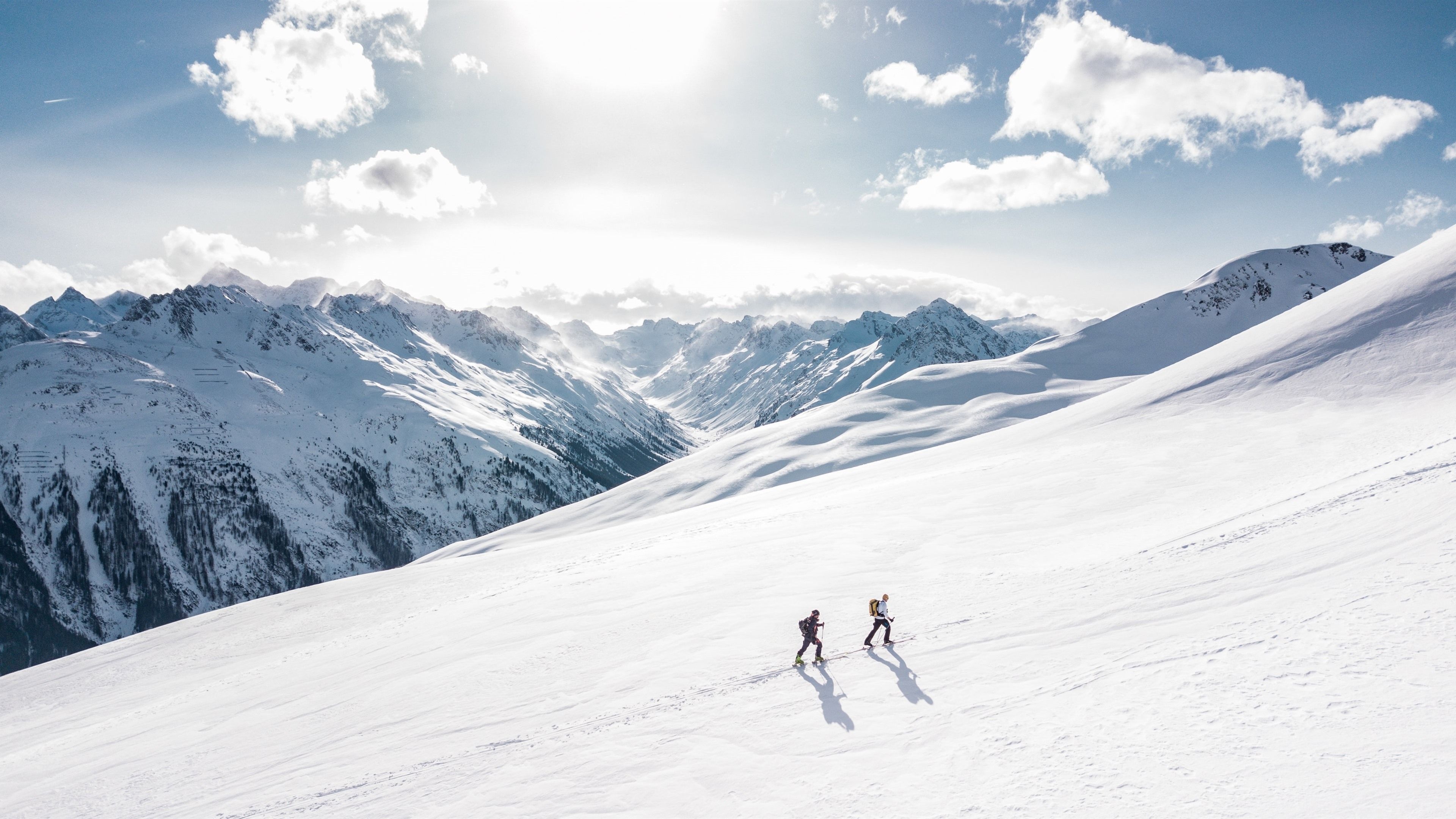 Alpine Skiing, Winter wallpapers, Snow-covered mountains, Serene landscapes, 3840x2160 4K Desktop