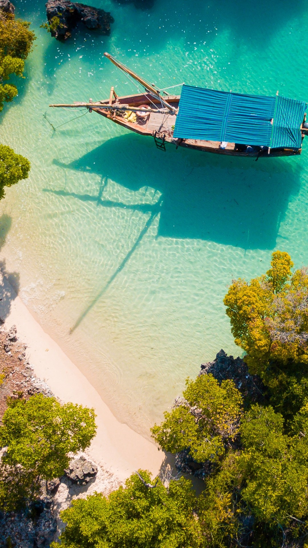 Aerial view of Pamunda Island, Zanzibar vista, Tanzania paradise, Windows 10 spotlight, 1080x1920 Full HD Phone