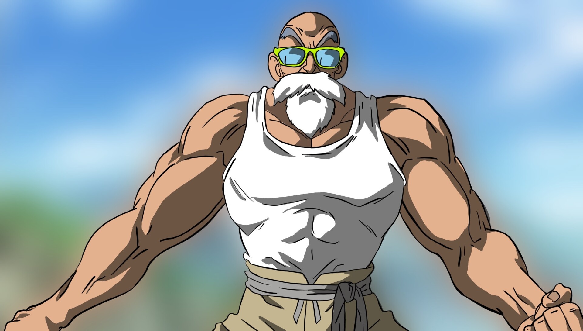 Jacked Master Roshi, Artistic tribute, Muscular physique, Dynamic poses, 1920x1090 HD Desktop