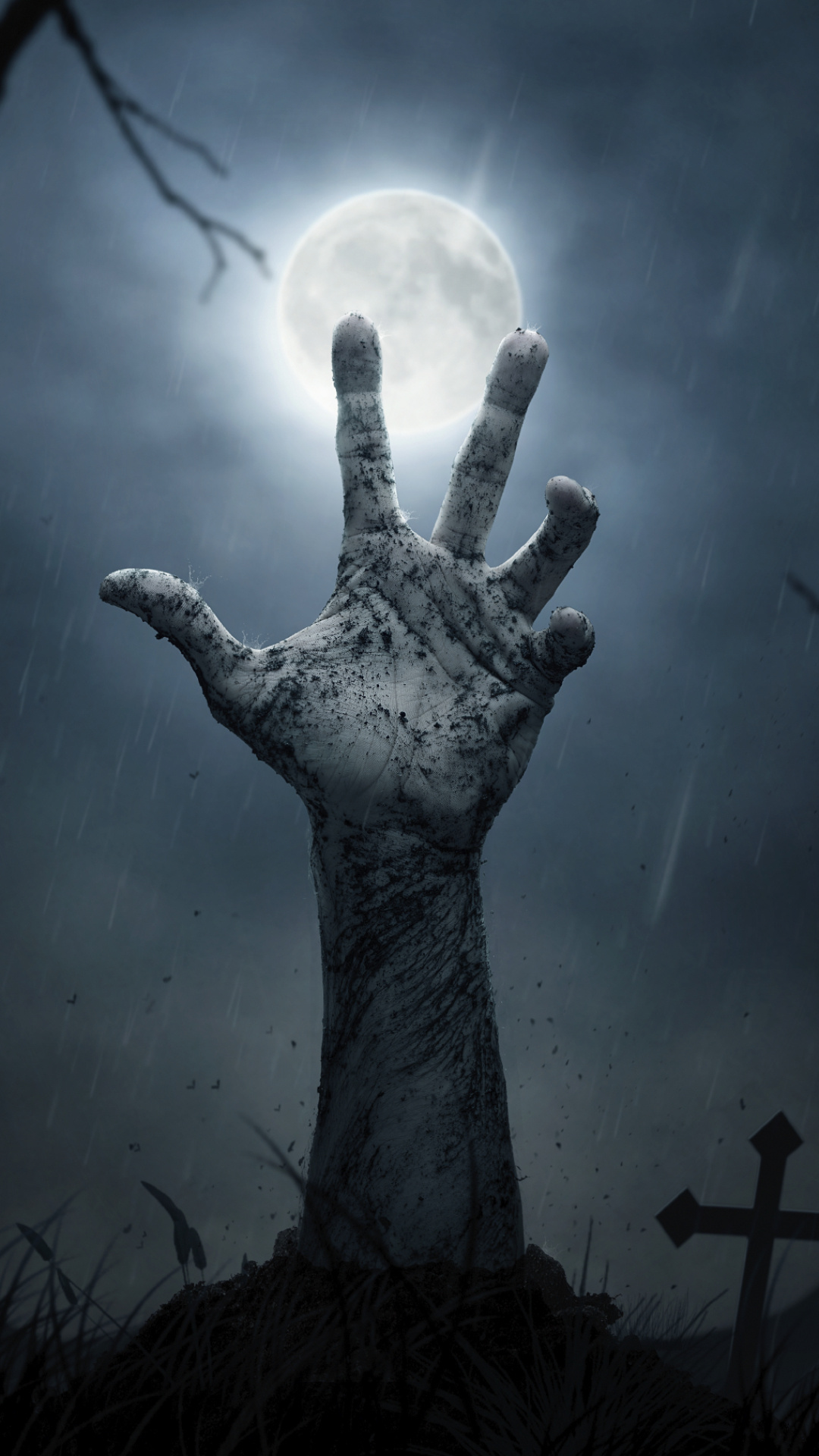 Zombie hand phone wallpaper, Dark iPhone background, Gothic vibes, Eerie mobile display, 1080x1920 Full HD Phone