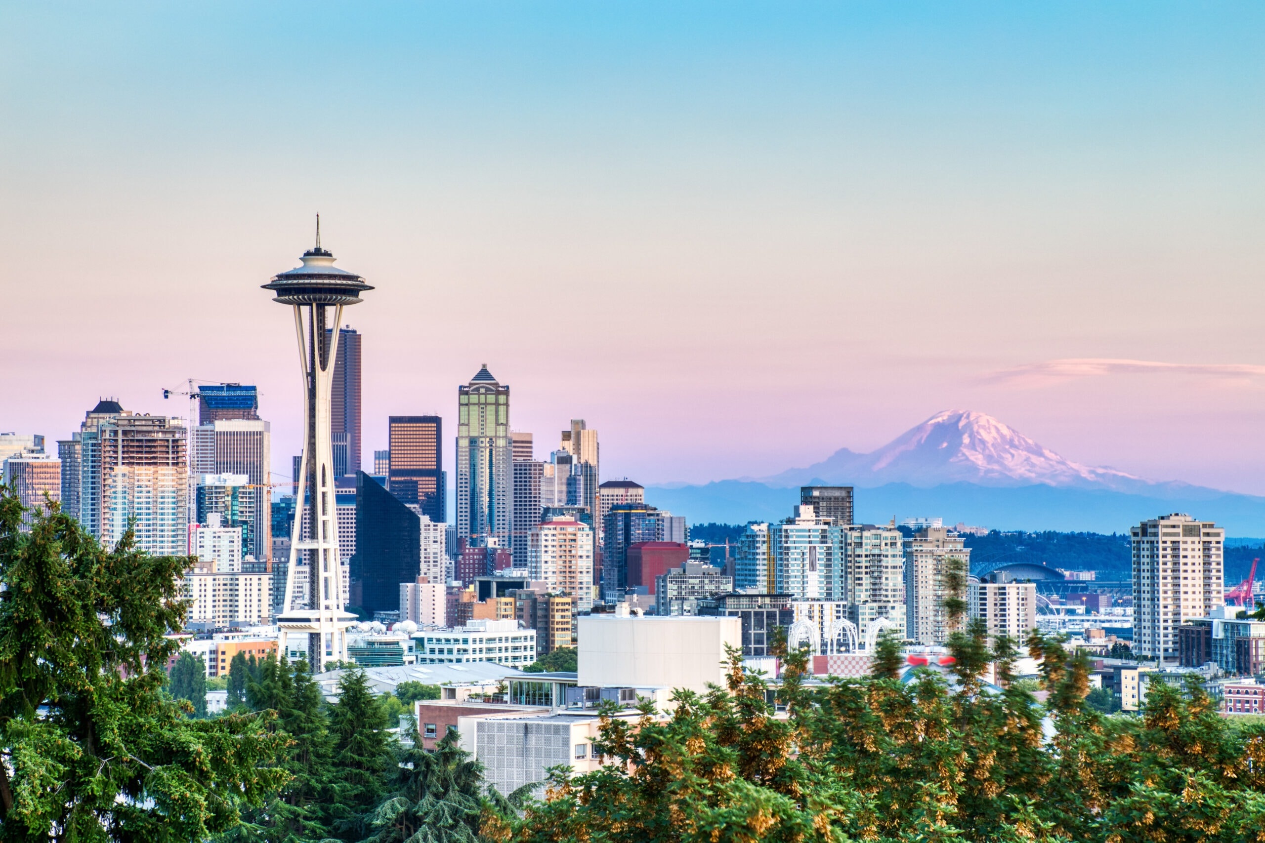 Seattle Skyline, Cityscape, Mt Rainier, Sunset, 2560x1710 HD Desktop