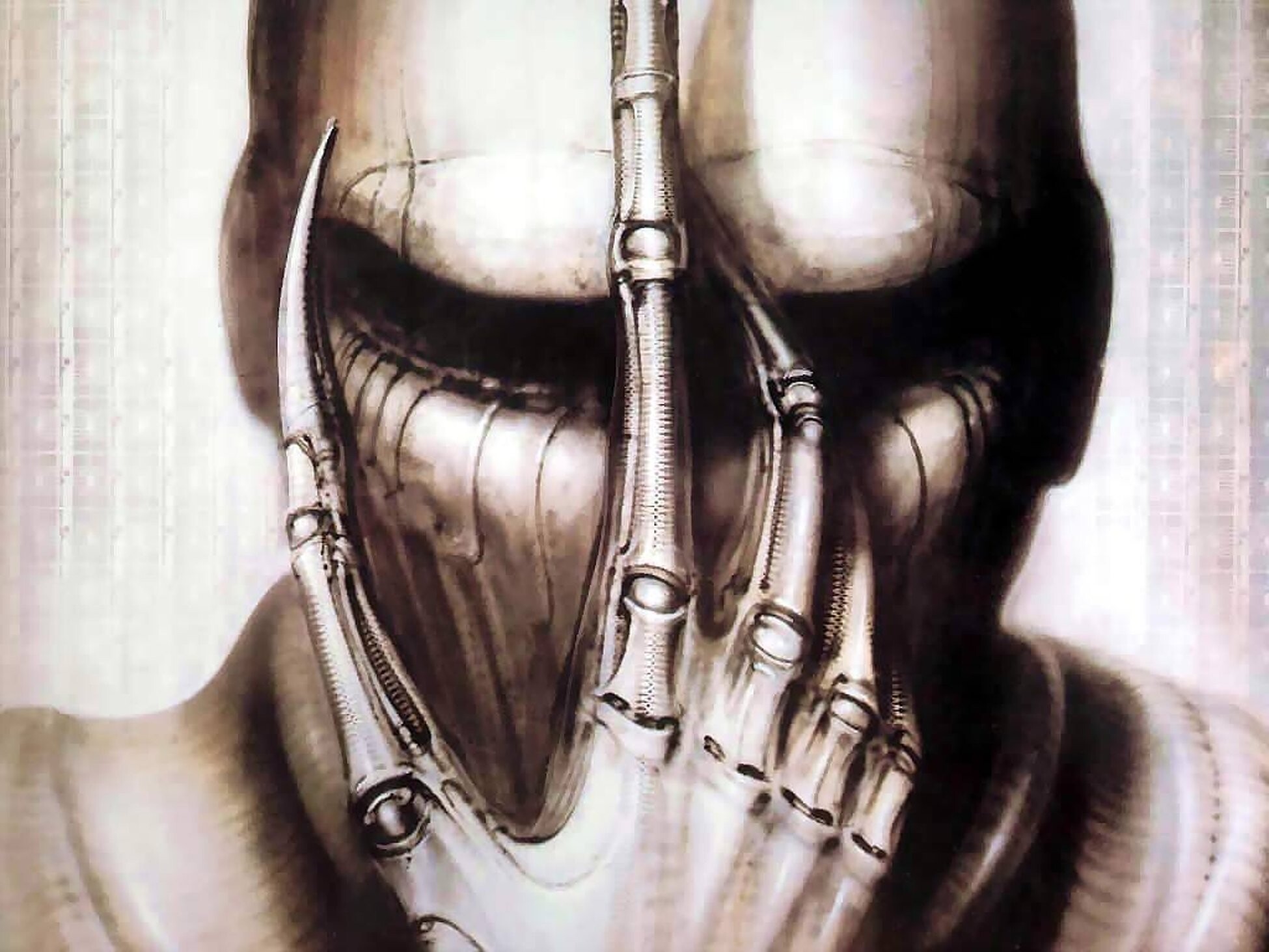 H.R. Giger: Killer Of The Future, Mech-Organic Creature, Biopunk, Advanced Human Anatomy. 1950x1470 HD Background.