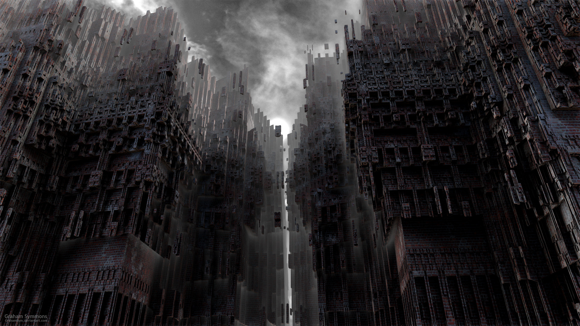 Gothic Art: Digital abstract architecture, A gray gloomy world, Supernatural landscape. 1920x1080 Full HD Wallpaper.