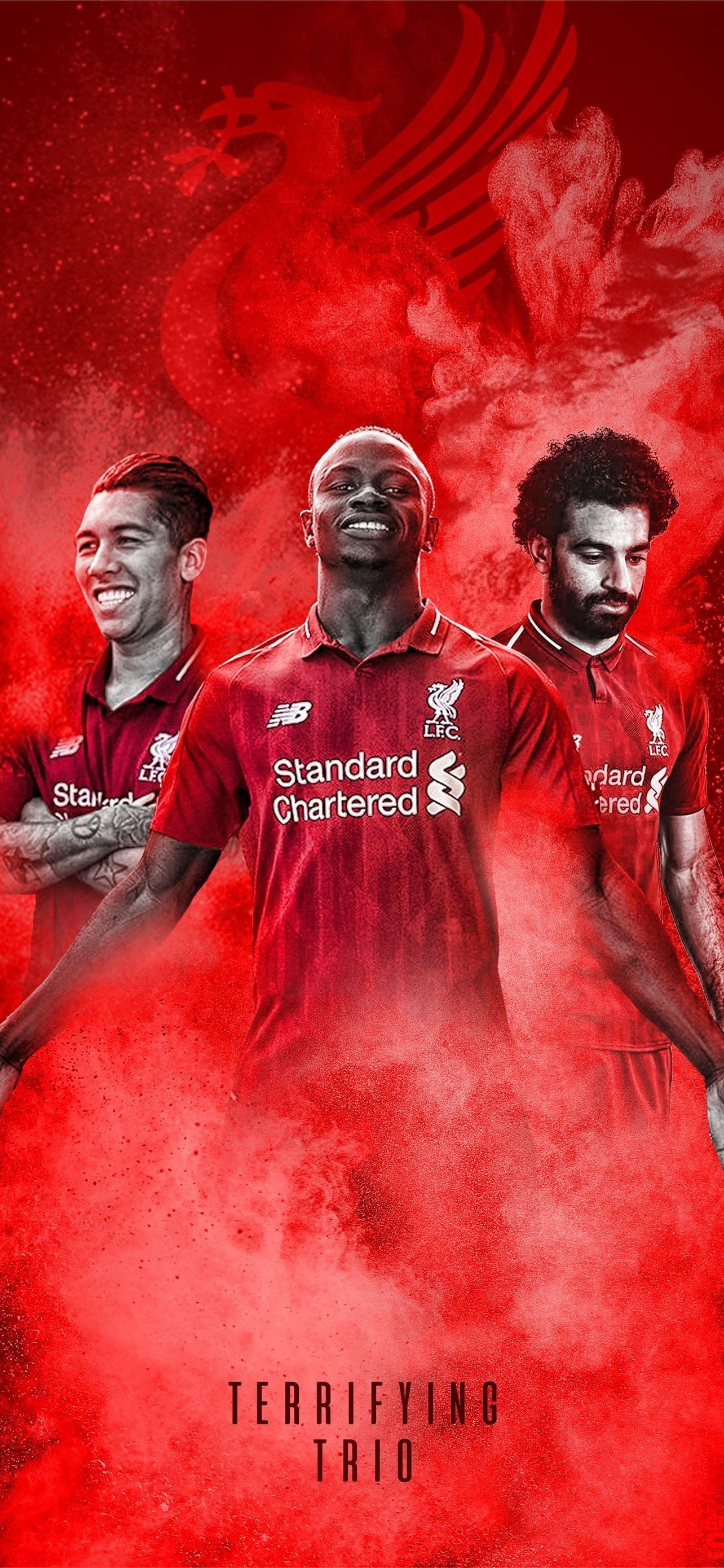 Liverpool Football Club: Attacking trio Mohamed Salah, Roberto Firmino and Sadio Mane. 1290x2780 HD Wallpaper.