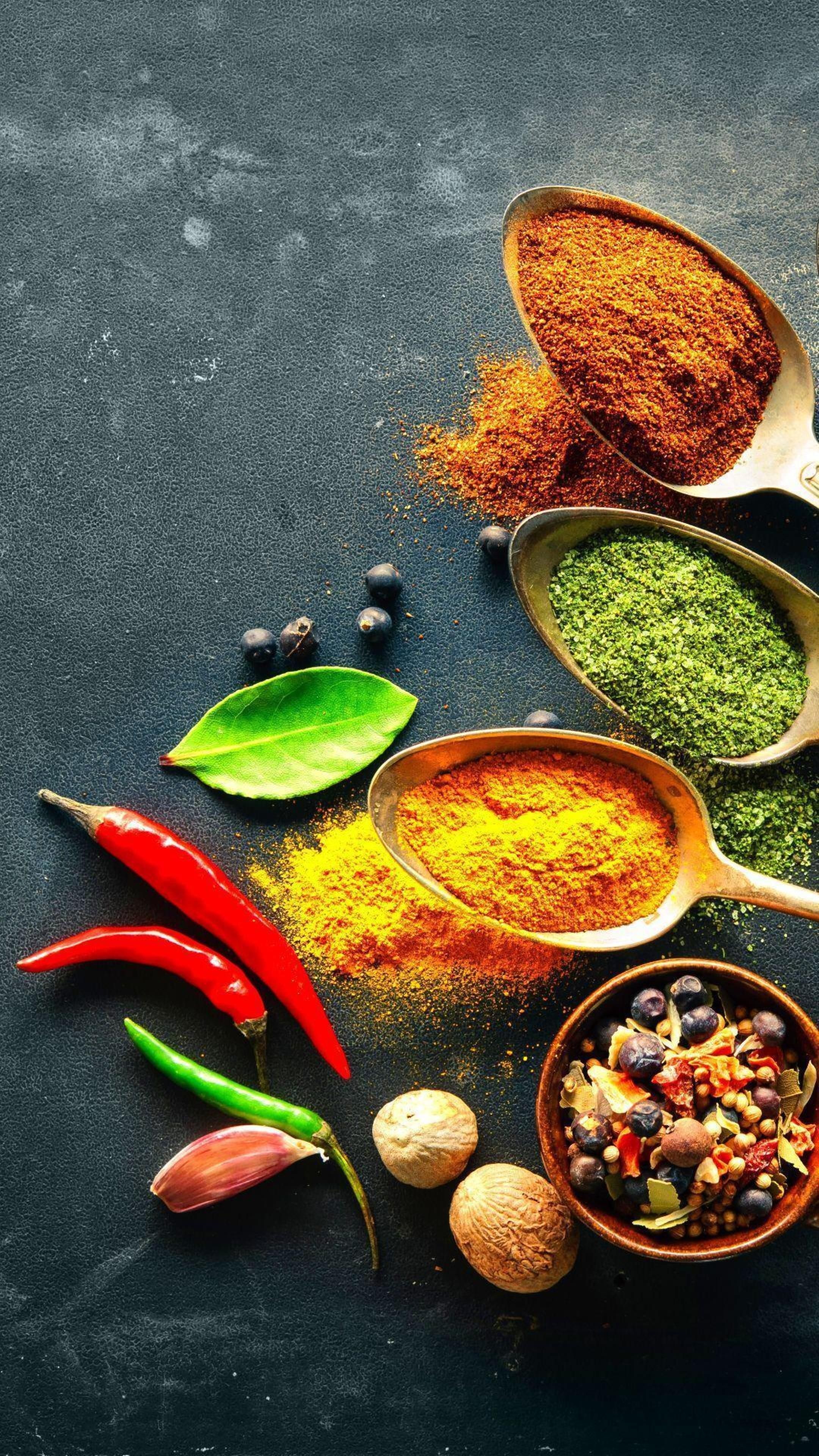 Spices: Enhancing the flavor of food, Pepper mix, Herbs, Garlic. 2160x3840 4K Background.